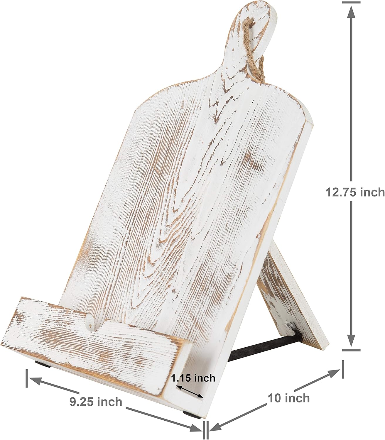 MyGift Recipe Book Holder, Whitewashed Wood Cutting Board Style Cookbook Holder, Wooden Book Stands for Display