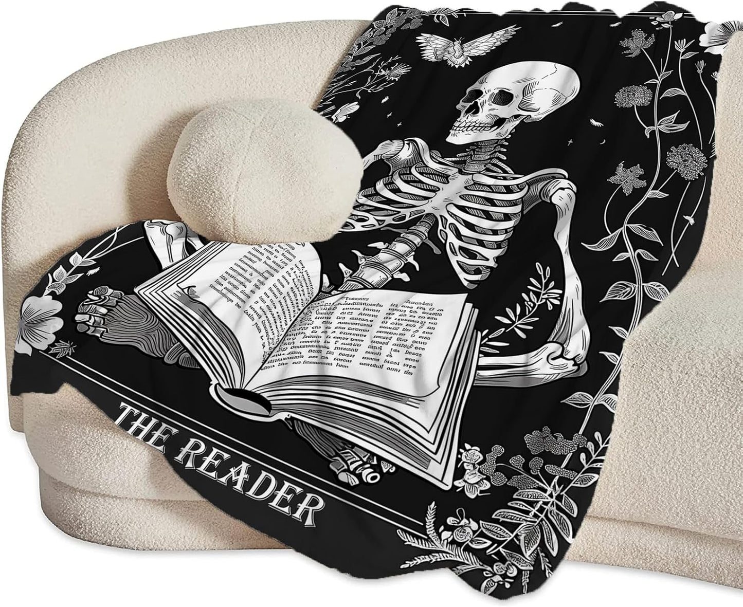 Reading Throw Blanket Ultra Soft Cozy Funny Skeleton Read Book Blanket Fleece Fuzzy Plush Skull Reading Lovers Reader Librarian Decor Gifts for Women Girls Adults Couch Sofa 50"x40"