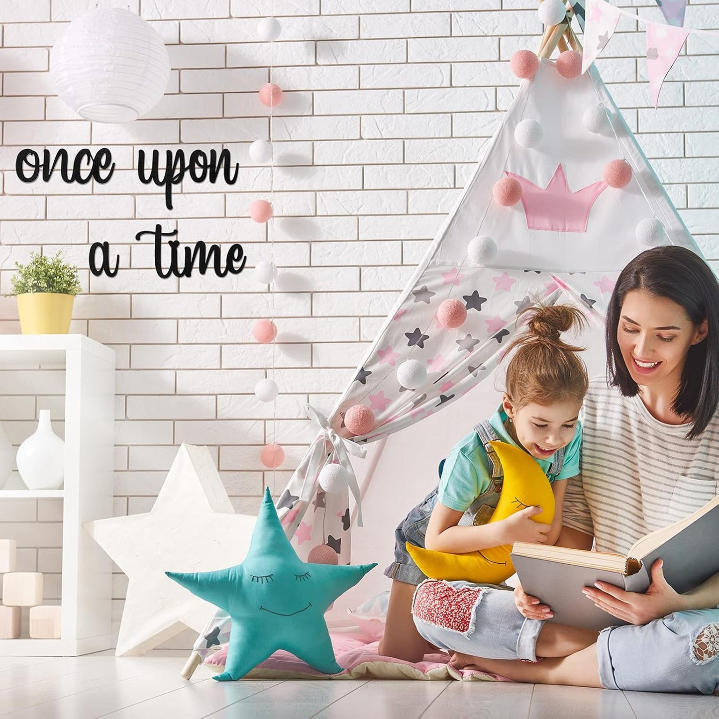 Queekay Once Upon a Time Sign Once Upon a Time Wood Read Sign Wooden Reading Nook Decor Nursery Wall Decor for Room Living Room Bedroom Bookshelf Birthday Present Home Decor