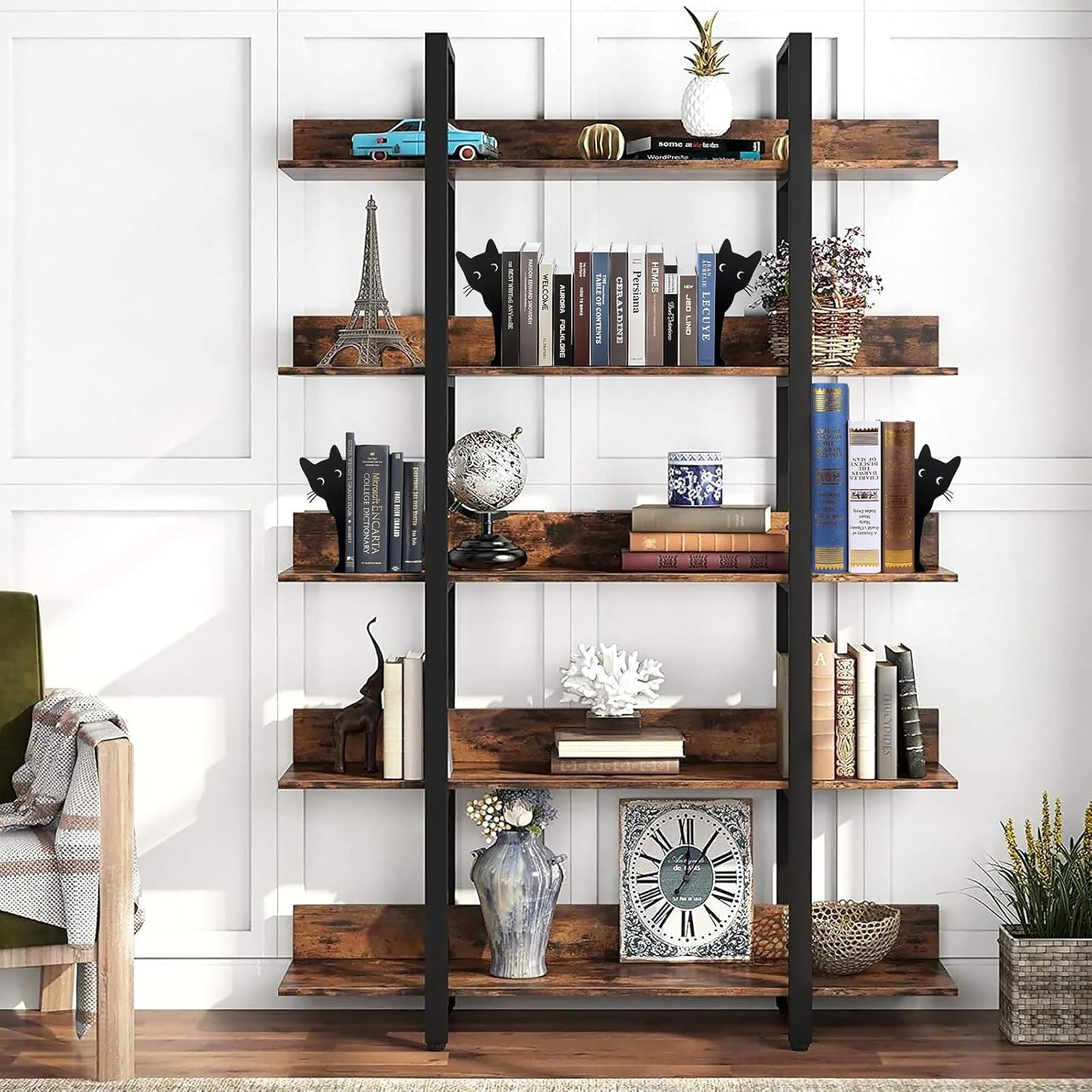 Peeping Cat Bookends,Metal Book Ends for Heavy Books for Shelves Decorative,Bookshelf Decor Home Office Desk for Cat Lover Gifts (Black Cat)