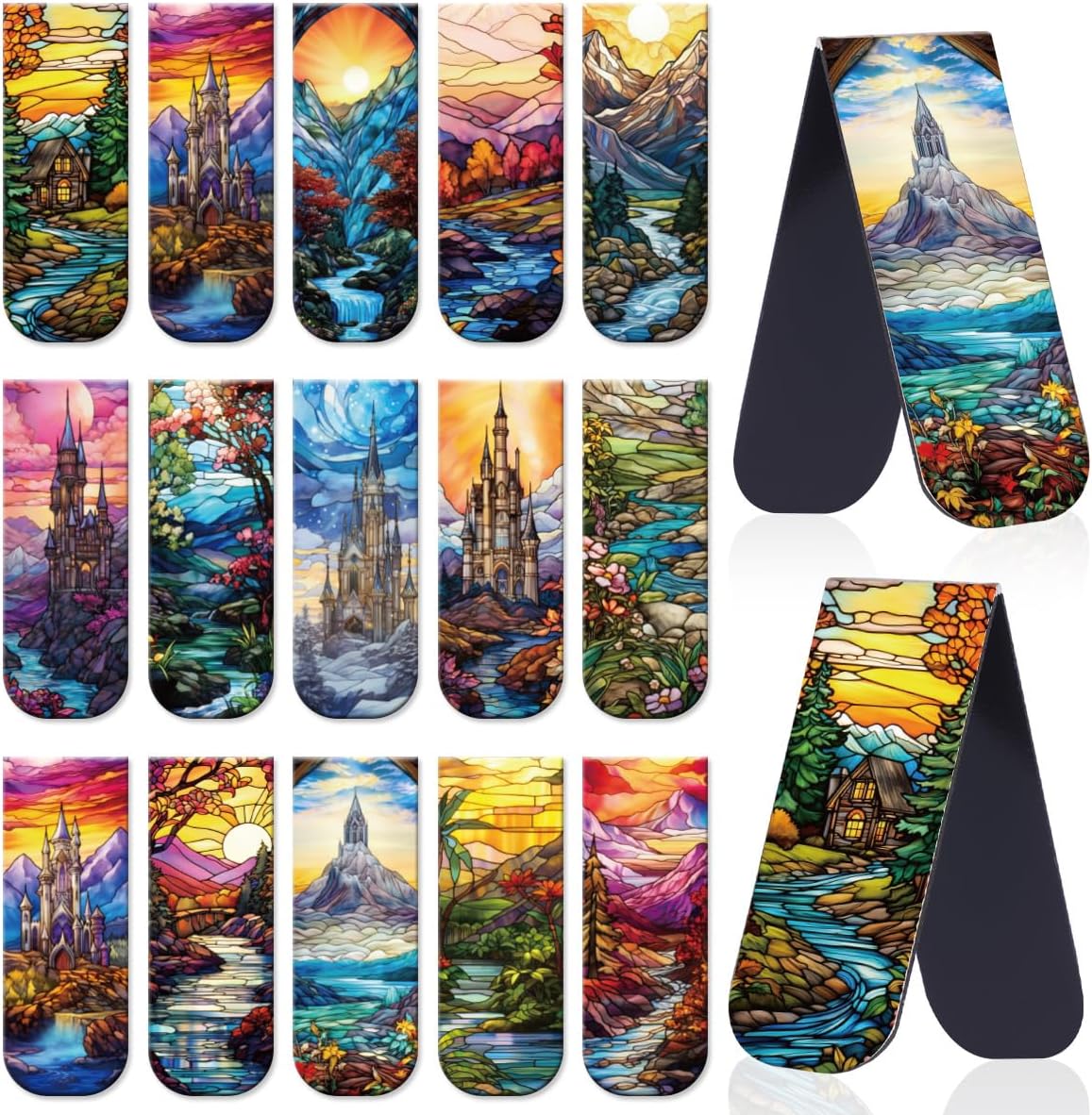 Fantasy Stained Glass Magnetic Bookmarks Gift, 30 Pcs Magnet Book Mark Clips for Women Men, Double-Sided Aesthetic Bookmarks for Reading, Planner, Journal, Fantasy Gifts