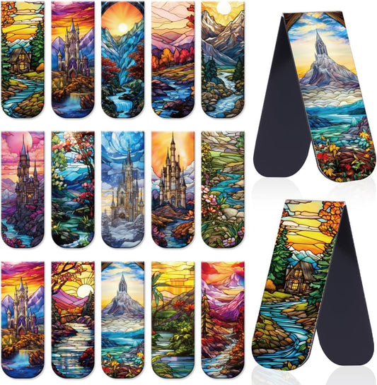 Fantasy Stained Glass Magnetic Bookmarks Gift, 30 Pcs Magnet Book Mark Clips for Women Men, Double-Sided Aesthetic Bookmarks for Reading, Planner, Journal, Fantasy Gifts