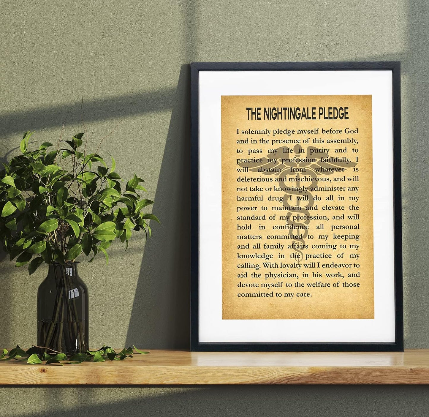 Nurse Graduation Gift Poster - Gift For Nurse Framed The Nightingale Pledge Framed Art Print / Nightingale Pledge Motivational Wall Art, Posters for Bedroom, Medical Gifts Quotes Wall Decor & Office Decor (8 x 10, Vintage)