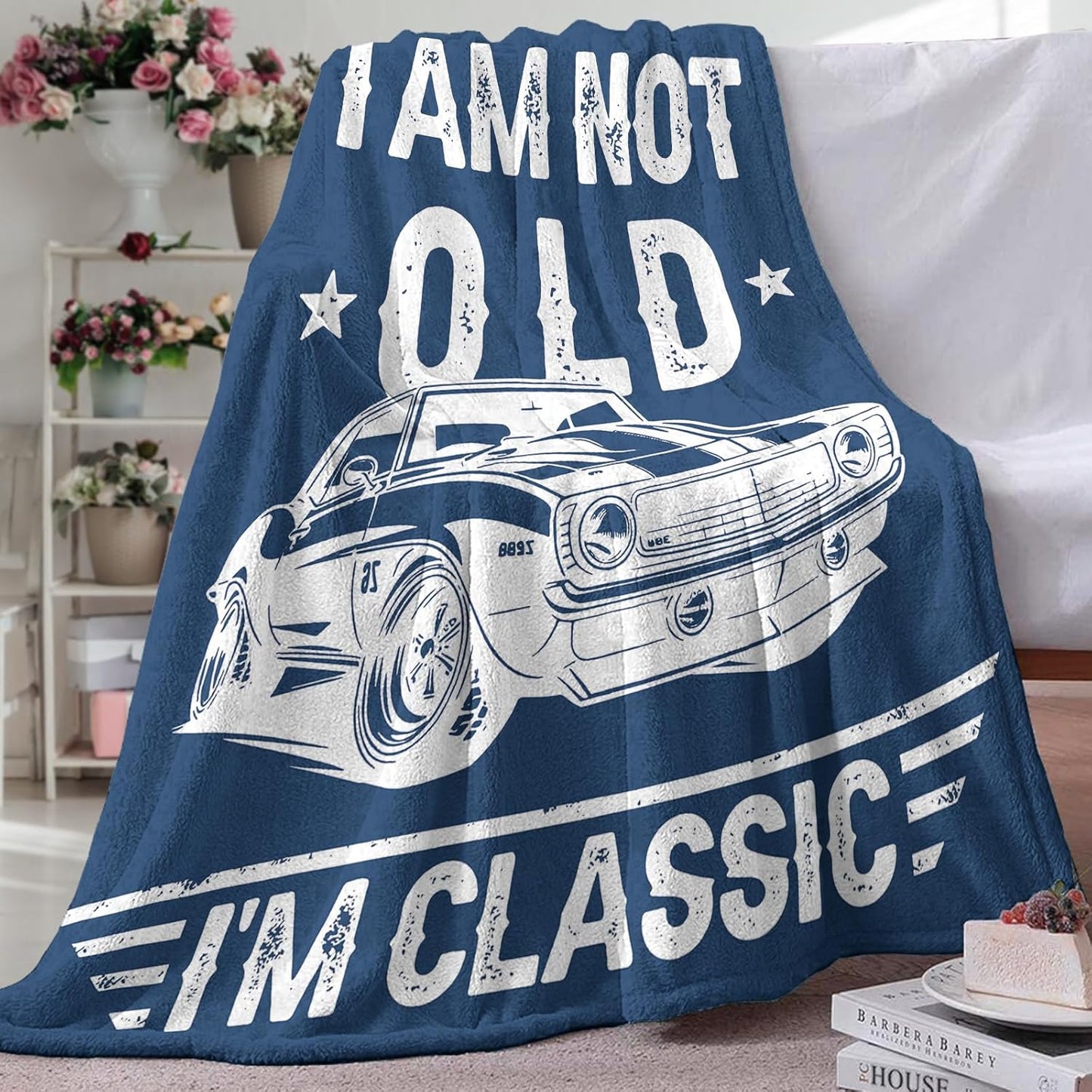 I am Not Old I'm Classic Vintage Car Gifts for Men Flannel Throw Blanket, Funny Fathers Day Birthday Ideas, Soft Blankets Cool Present for Older Husband Dad Grandpa 60" x 80"