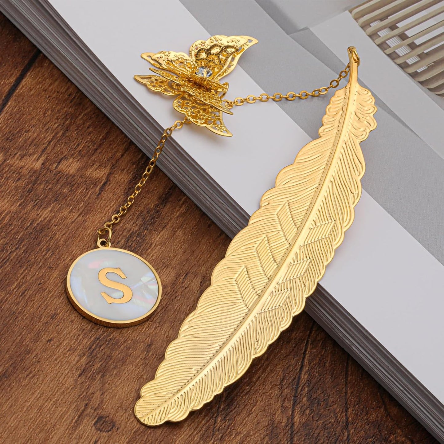 Personalized Initial Metal Butterfly Feather Bookmark for Women Girls Readers Book Lover Birthday Gifts for Women Her Teacher Girlfriend Wife Mom Sister Friend Daughter(D)
