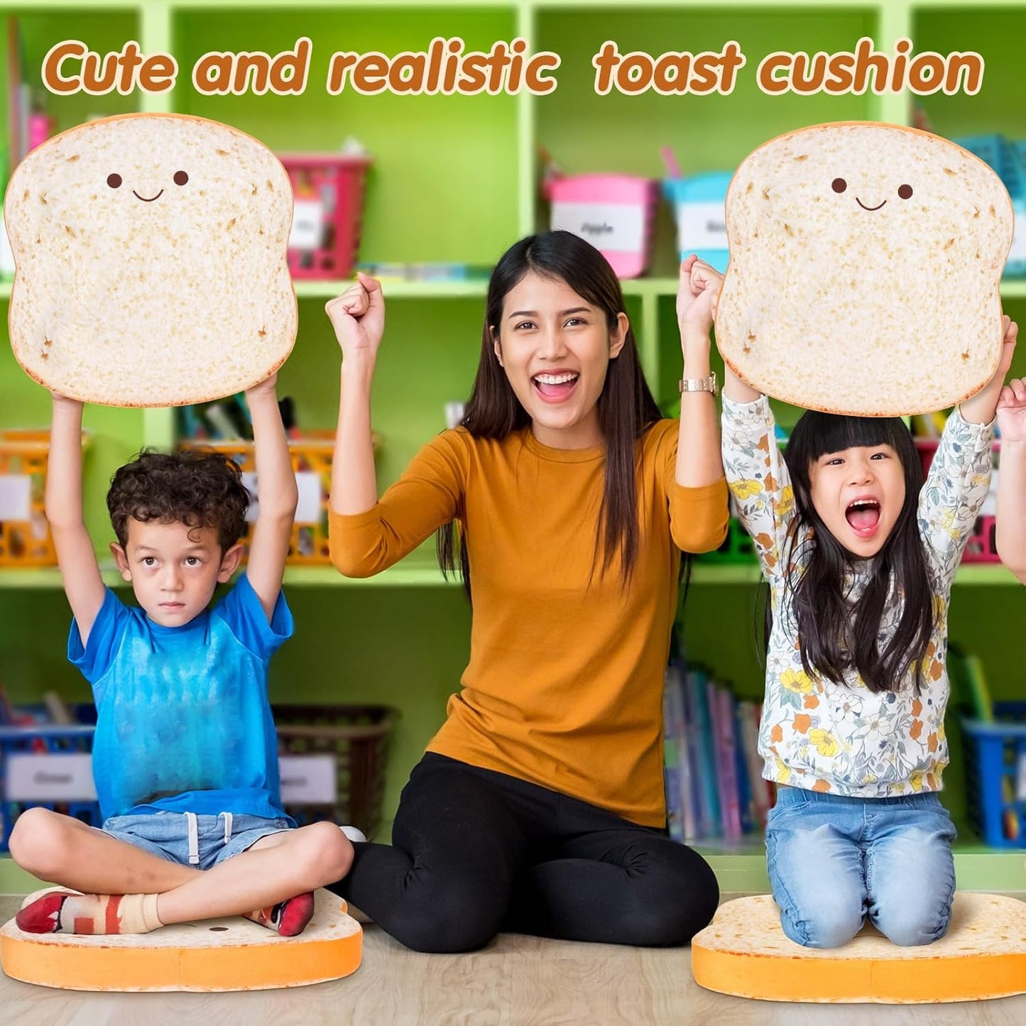 8 Pcs Toast Floor Cushions for Kids Classroom Cute Floor Pillows 15'' x 15'' Flexible Seating Seat Cushion Chair Pads for Toddlers Back to School Daycare Nursery Preschool Kindergarten Home Yoga