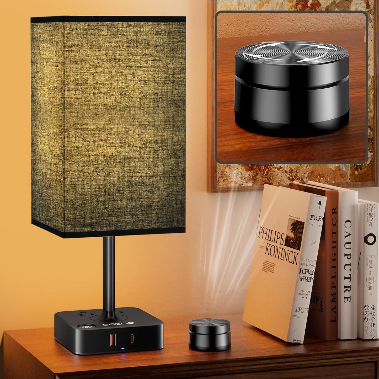 Table Lamp with Remote Operation Control for Bedroom,Dimmable Bedside Table Desk Light with USB C+A Charging Ports 2 AC Outlets,Nightstand Lamp White Shade Lamp for Living Room,Dorm,Home Office,Decor