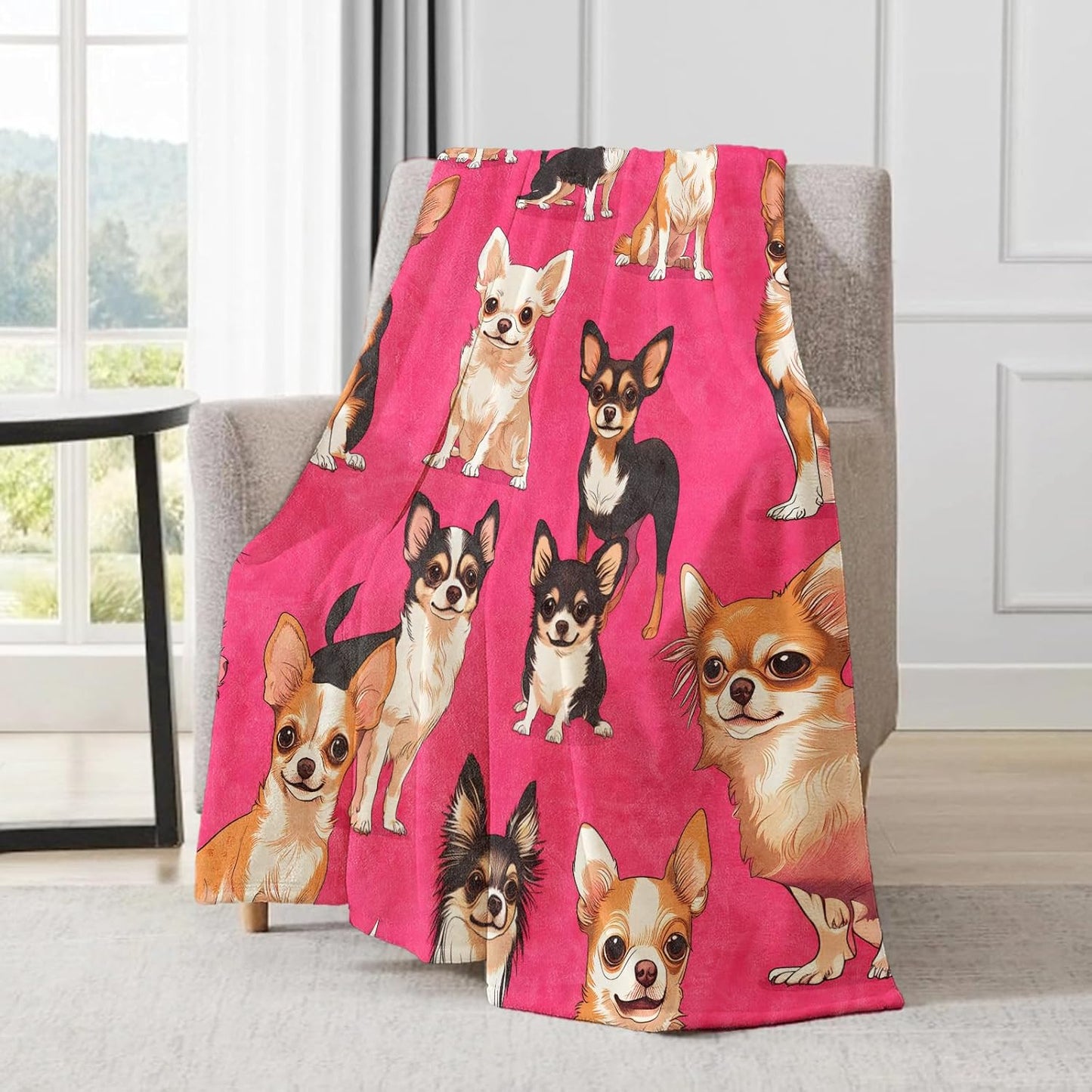 Chihuahua Blanket - Cute Dog Bright Pink Fleece Throw,Gifts for Kids Adult, Soft & Warm,Lightweight, for Modern Fun Decor, Pet Lovers, and Room Home Accents 40x50in