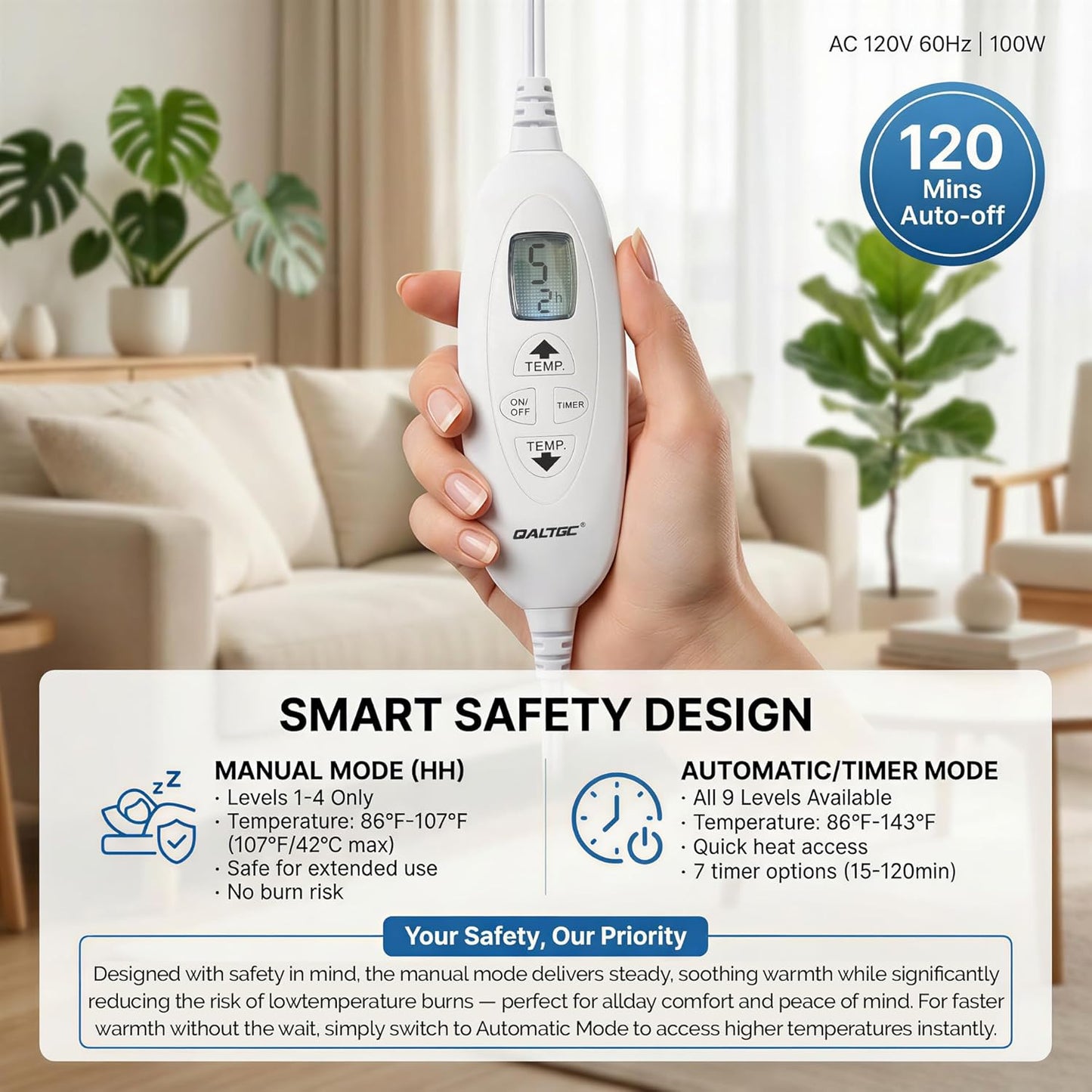 Electric Heating Pad, 2025 Upgraded Dual Mode Controller (Manual and auto Off Mode),Multiple Safety protections, Comfortable Soft, Machine Washable