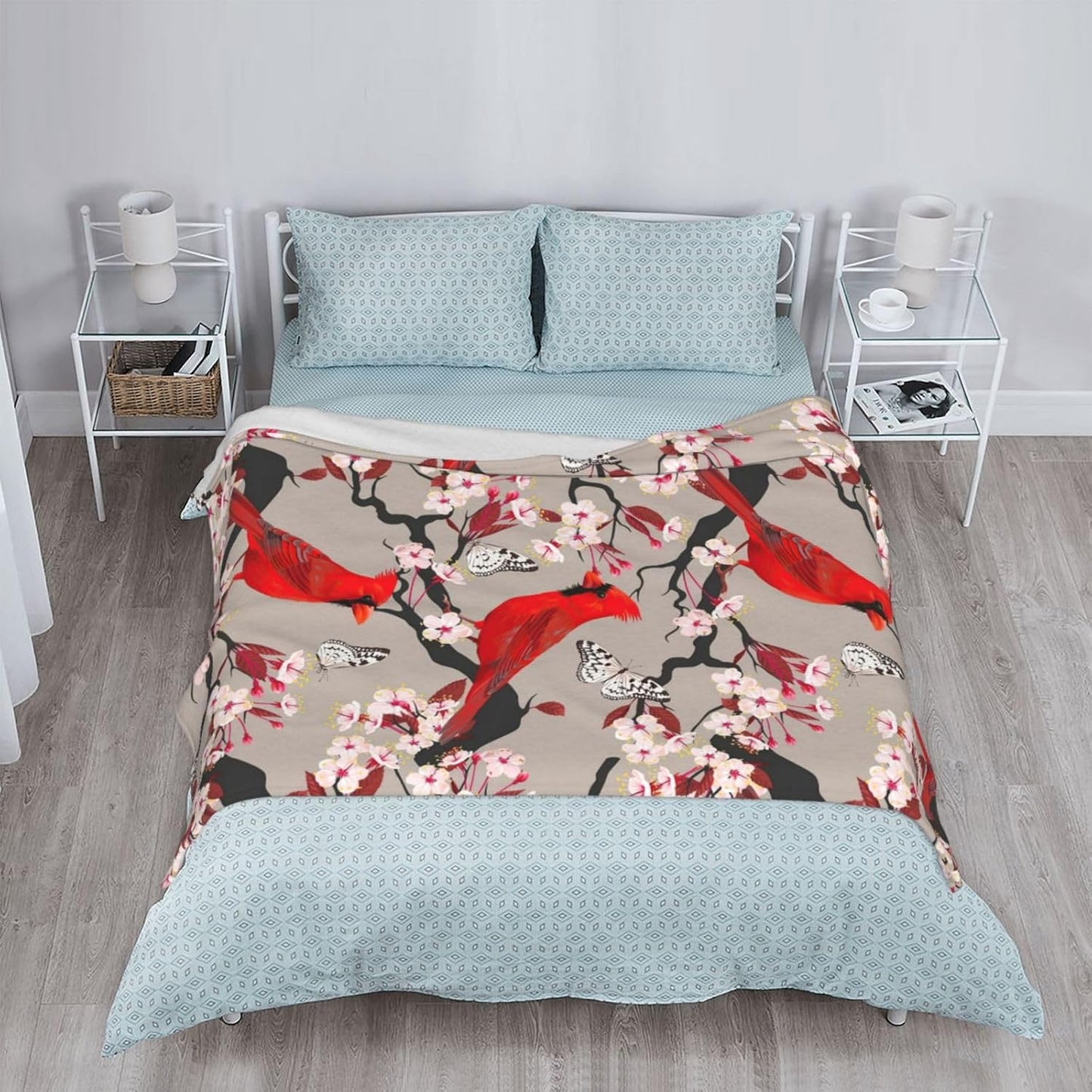 Red Cardinal Bird Throw Blanket Premium Anti-Pilling Flannel Soft Warm and Lightweight 60"x50"