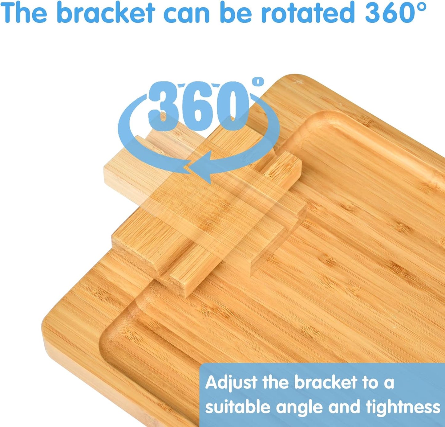 Couch Arm Tray Table Clip on Sofa, Armrest TV Tray Table with 360° Rotating Phone Holder, Solid Bamboo Side Table for Wide Couches Arm, Gift for Mom Dad or Friends