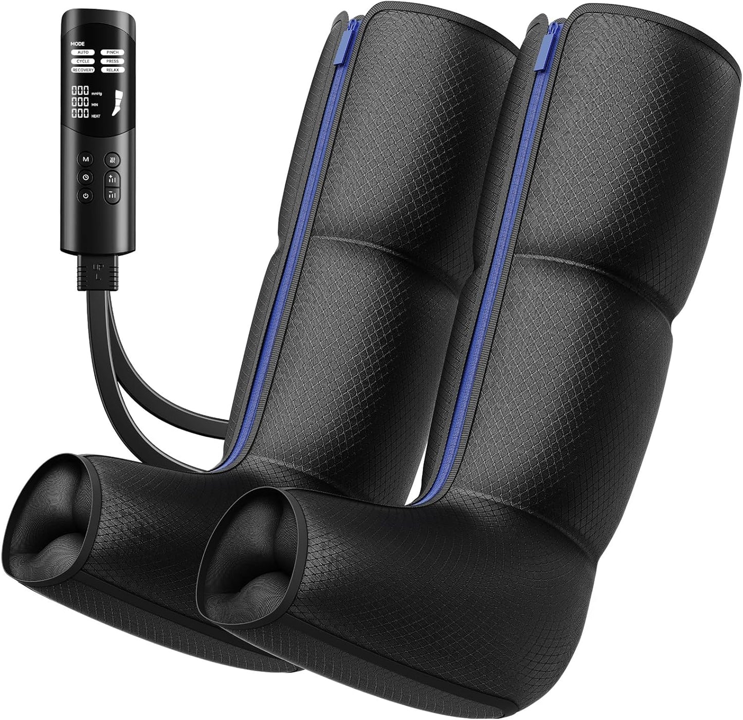 Leg Massager with Heat, Foot and Calf Air Compression Massager with 6 Modes & 9 Intensities, 3-Level Heating, LED Display, Timer, Zipper Design, Home Relaxation for Tired Feet & Calves, Charcoal Black