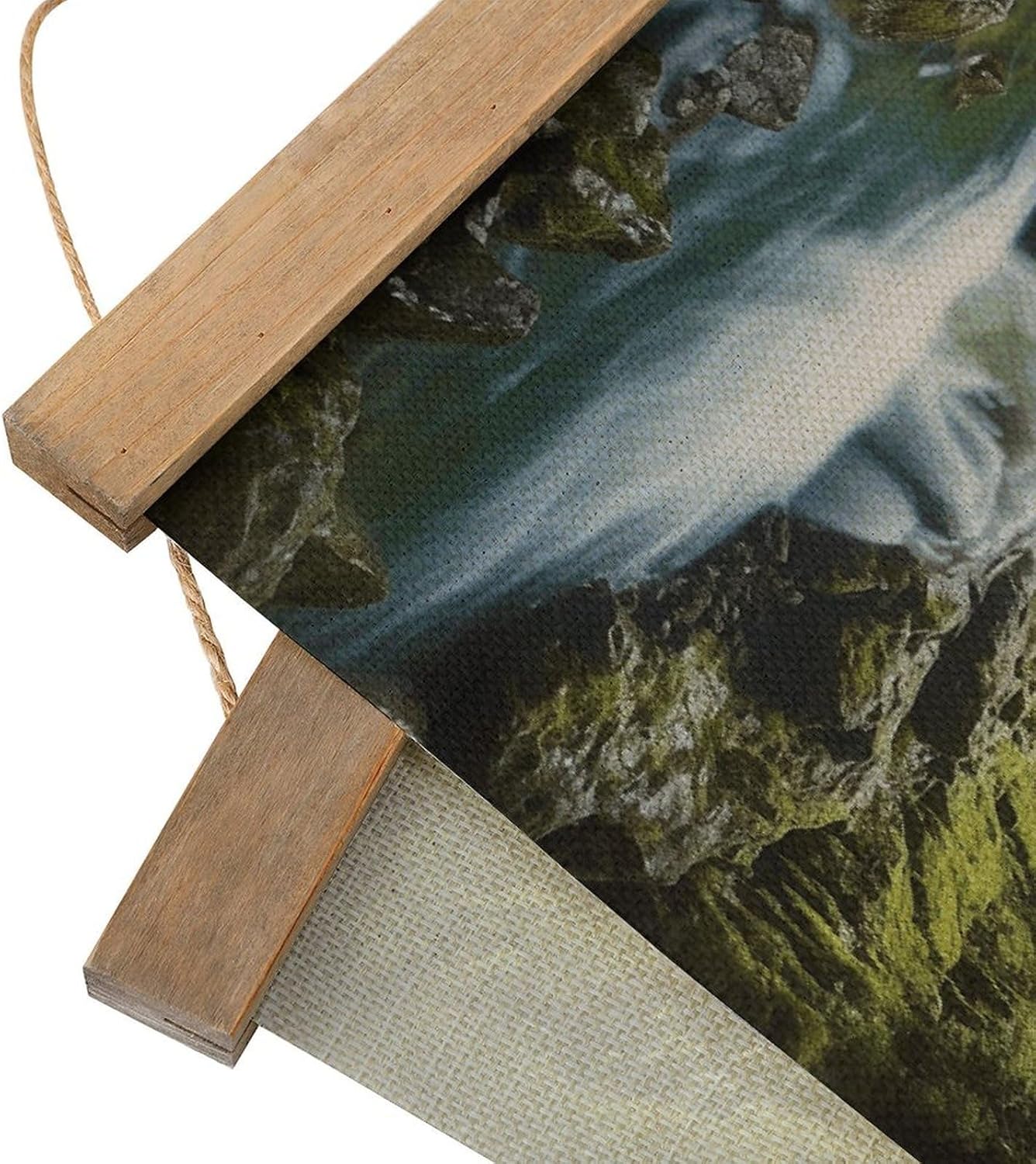 Vintage Waterfall Landscape Painting Poster with Wooden Frame Personalized Linen Hanging Scroll Painting Rustic Wall Hanging Illustrative Modern Artwork Decor for Home Living Room Bedroom Office