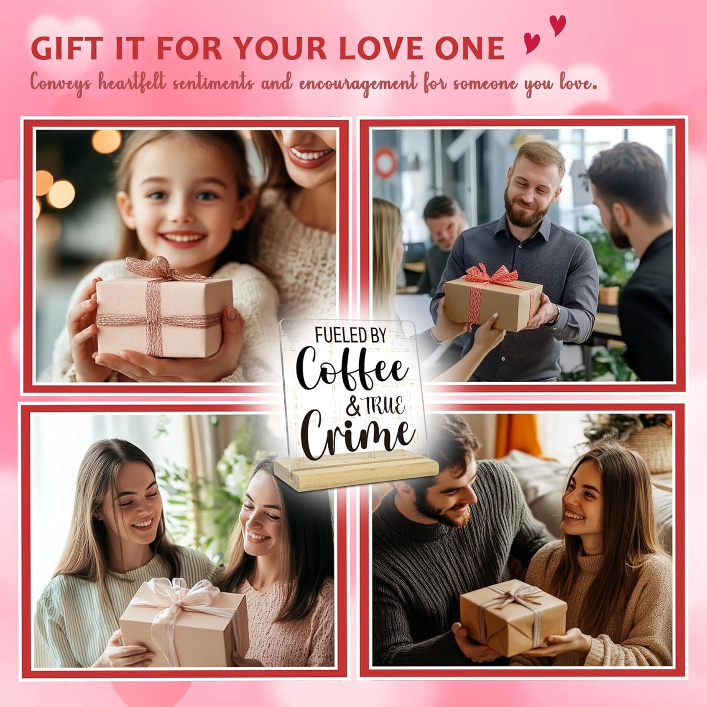Funny Coffee Acrylic Plaque Gifts for Women Men, Fueled By Coffee And True Crime, Humorous Acrylic Home Kitchen Office Table Decor