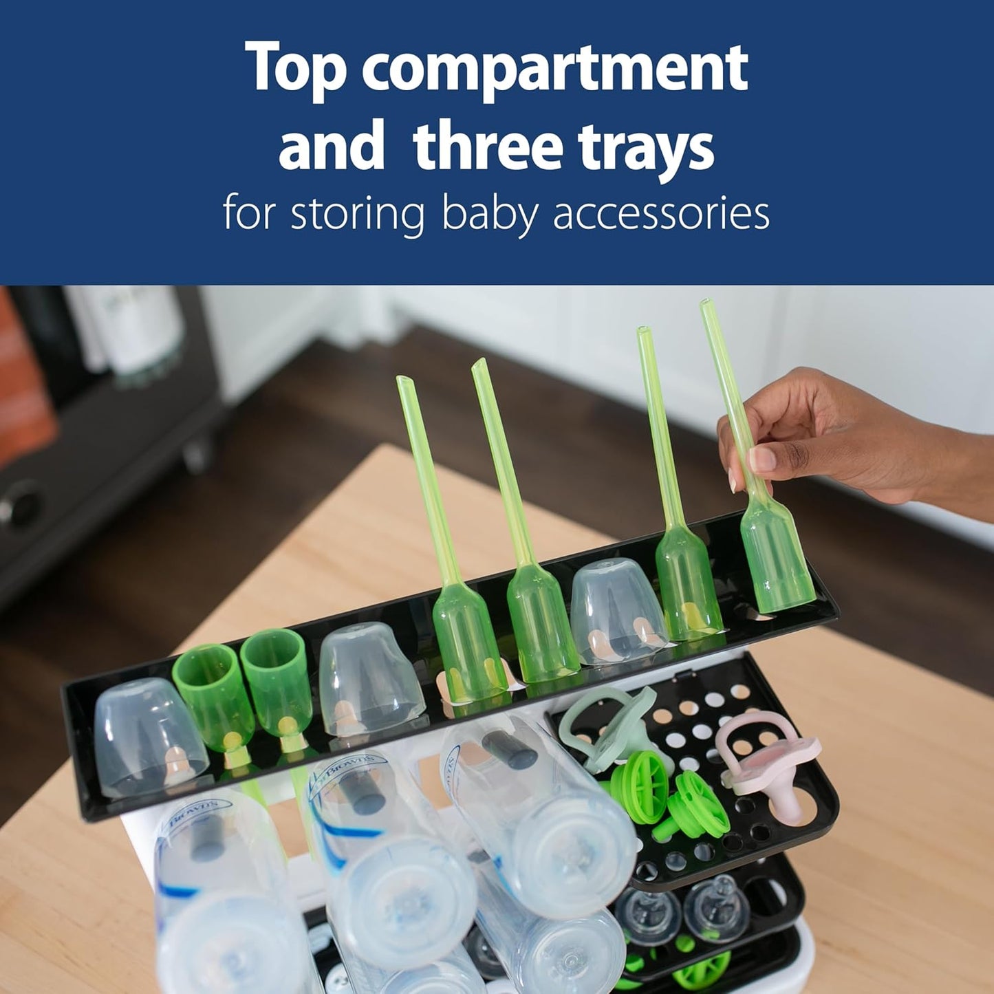 Dr. Brown's Drying Tower, Stand-Up Drying Rack, Countertop Baby Bottle Drying with Organized Storage for Baby Essentials, Space Saving Vertical Rack