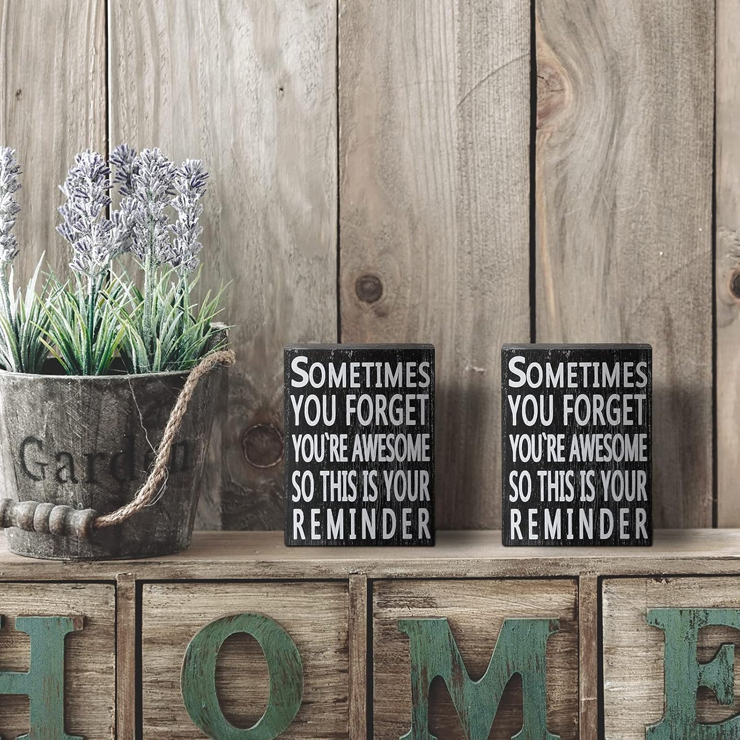 Inspirational Wood Box Sign 5 x 4 Inch Home Office Valentine's Day Motivational Decor Gift with Saying Sometime You Forget You're Awesome So This Is Your Reminder Wall Desk Funny Decor(Black Board)