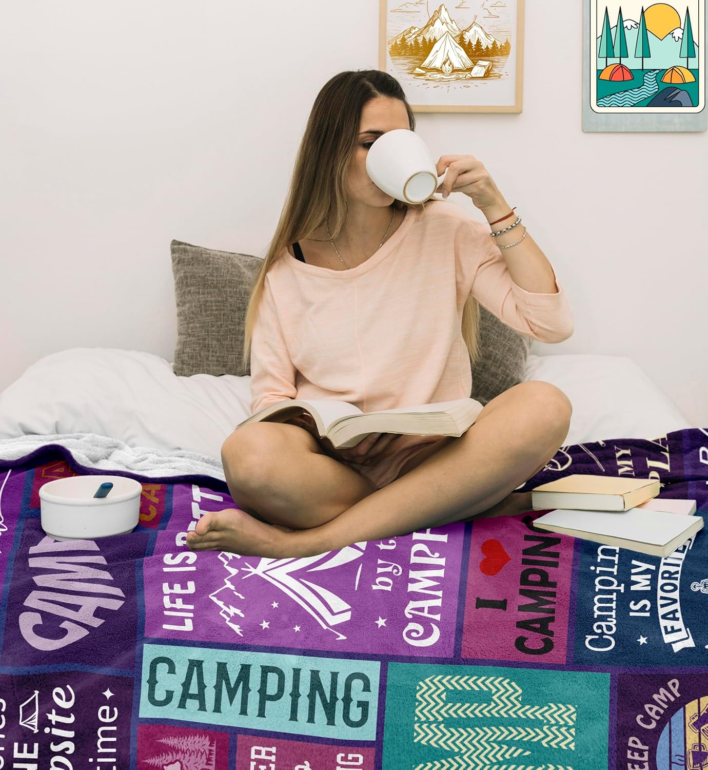 Cool Camping Gifts for Women/Men, Camping Blanket Essentials for Camp Lover, Gifts for Campers/Rv Owners, Camper Decor for Inside/Outdoor/Hiking Soft Throw 60x50in