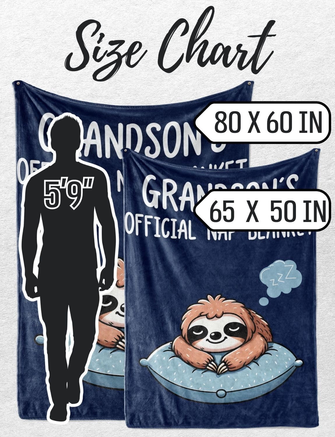 Grandson Gifts Throw Blanket, Grandkids Flannel Plush Bed Blankets, Perfect for Grandson for Birthday & Christmas - Sloth, 60"x 80"