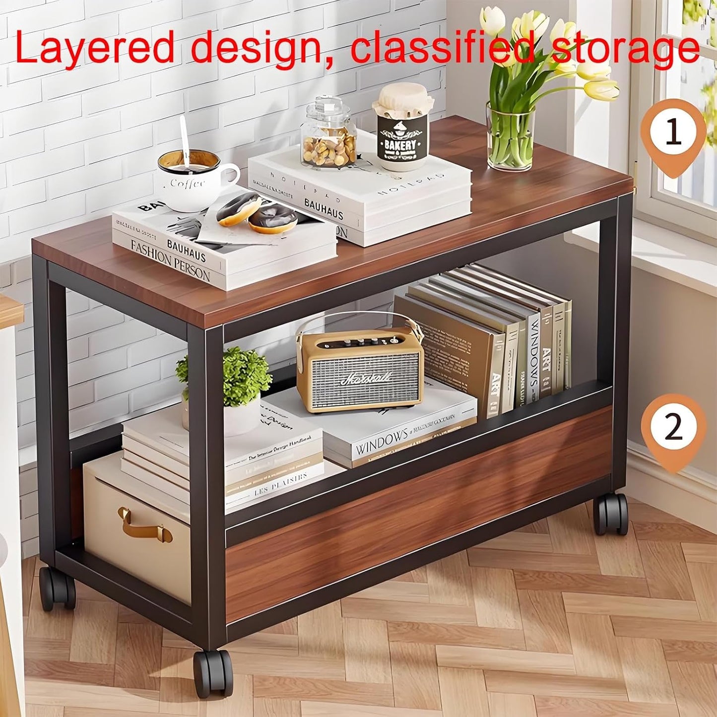 Bookshelf,rotating bookshelf,bookshelves,spinning bookshelf,rotating book shelf,metal bookshelf,unique bookshelf,Suitable for living room, bedroom, study, living room corner, balcony(Brown,40x30x60cm/