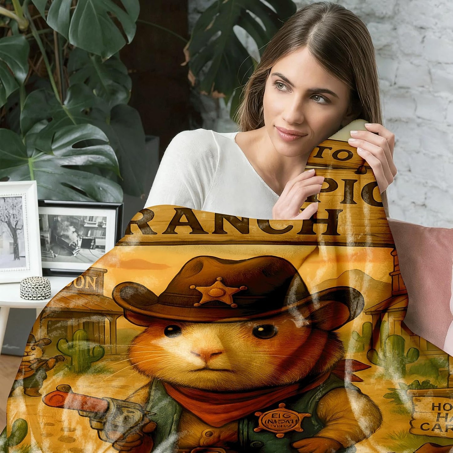 Guinea Pig Blanket 50x60 – Flannel Fleece Throw, Cute Western Sheriff Cavy Print, Cozy Sofa Bed Decor, Animal Lover Gift, Machine Washable