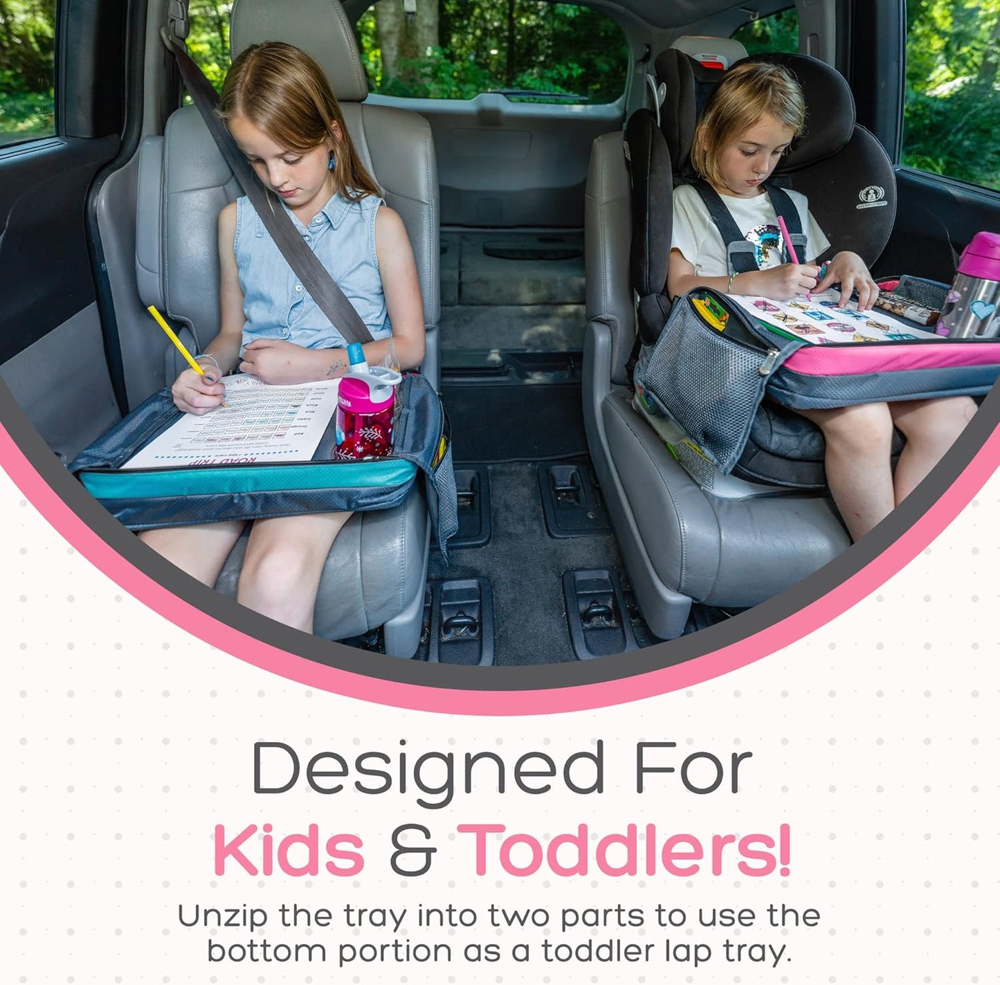 BE Family Travel Kids Car Seat Travel Tray, Car Accessories for Children, Car Seat Snack Tray, Traveling Essentials for Kids, Toddler Lap Tray for Engaging Activities, Multipurpose Design, Pink