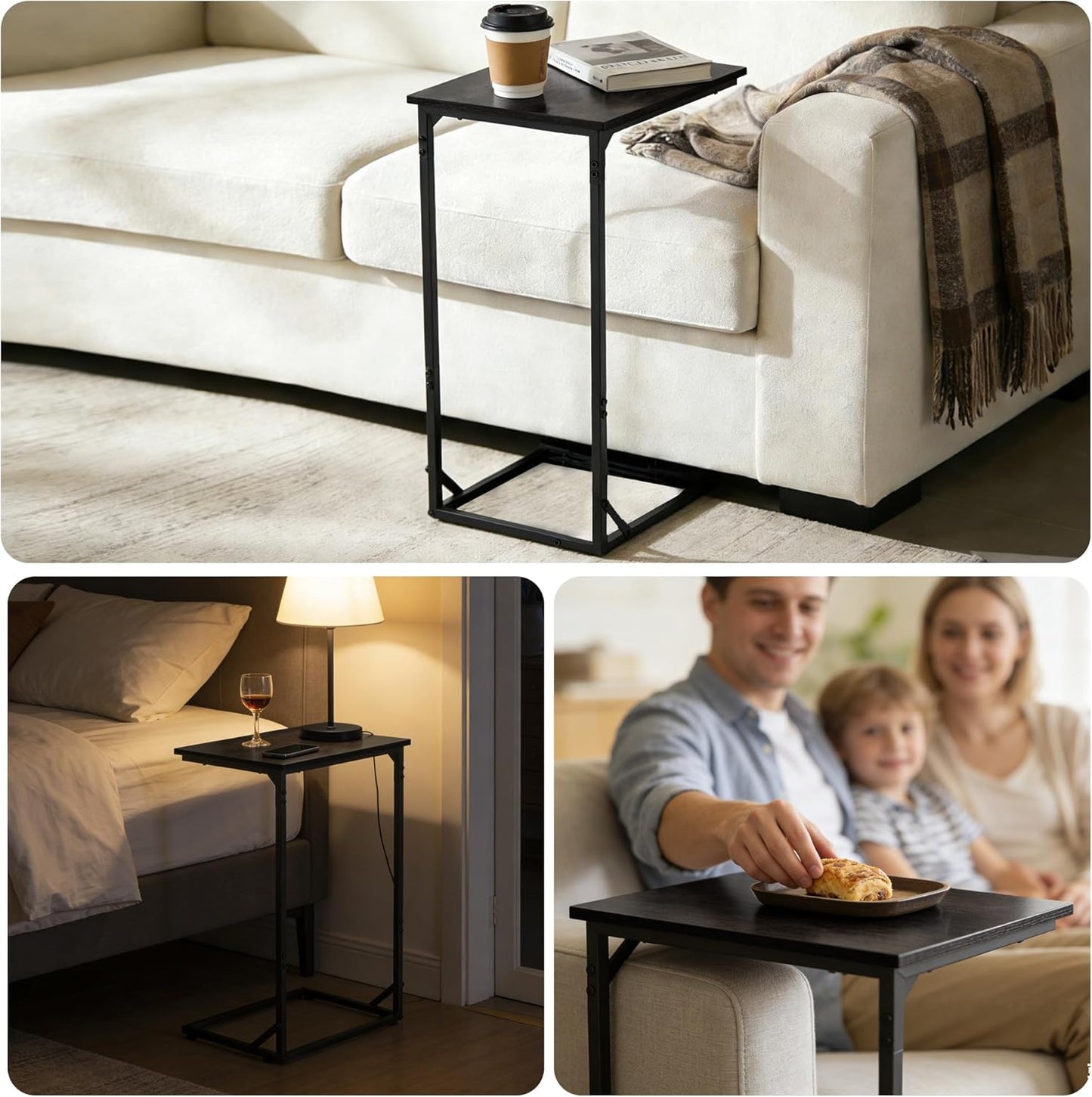 C-Shaped End Table — Slide-Under Sofa, for Laptop / Coffee / Snacks, Easy Assembly, Modern Design
