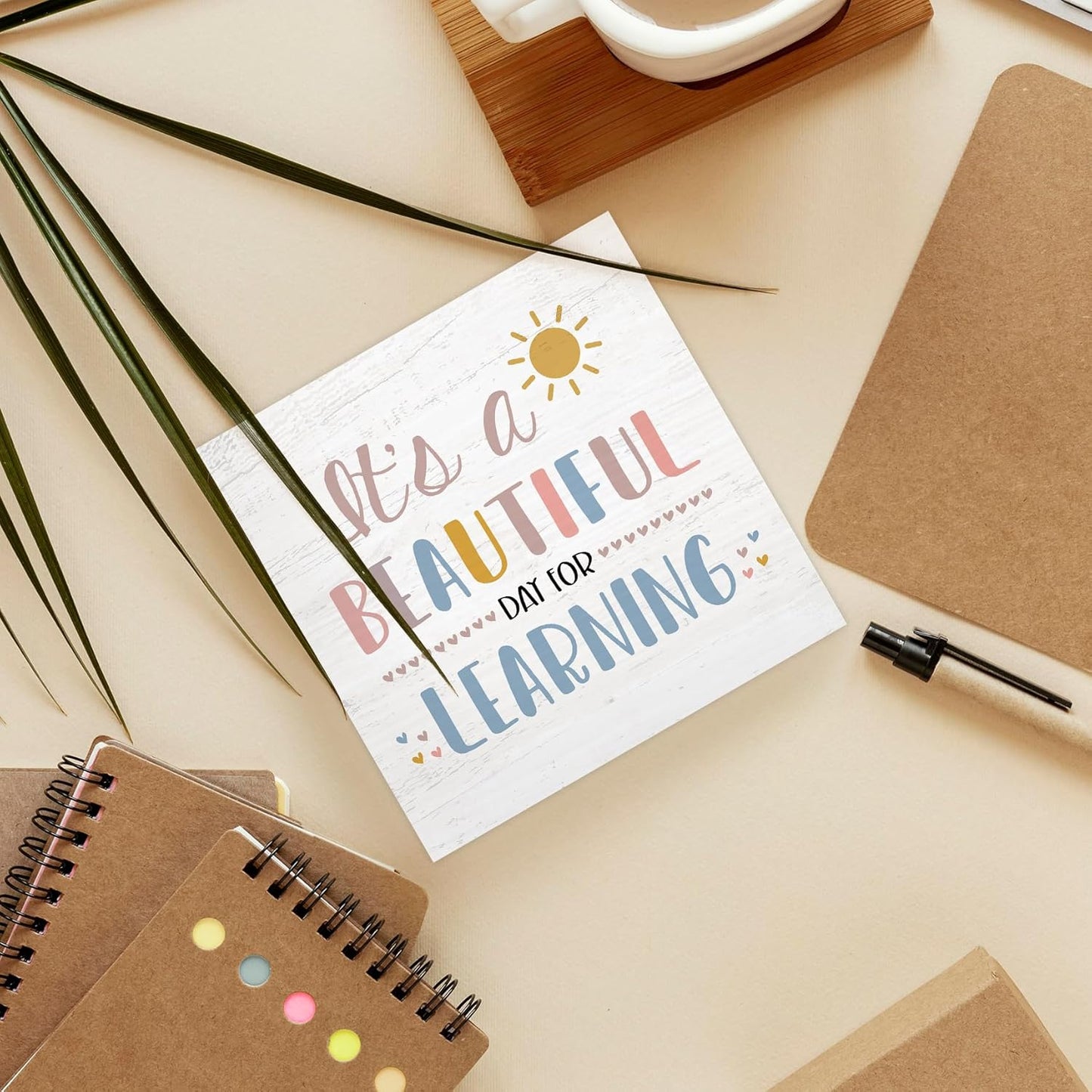 Boho Classroom Wood Box Sign Desk Decor 5x5, Inspirational Kids Learning Wooden Block Sign Decorations for Home Classroom Playroom Nursery Reading Nook Reading Room Wall Tabletop Shelf