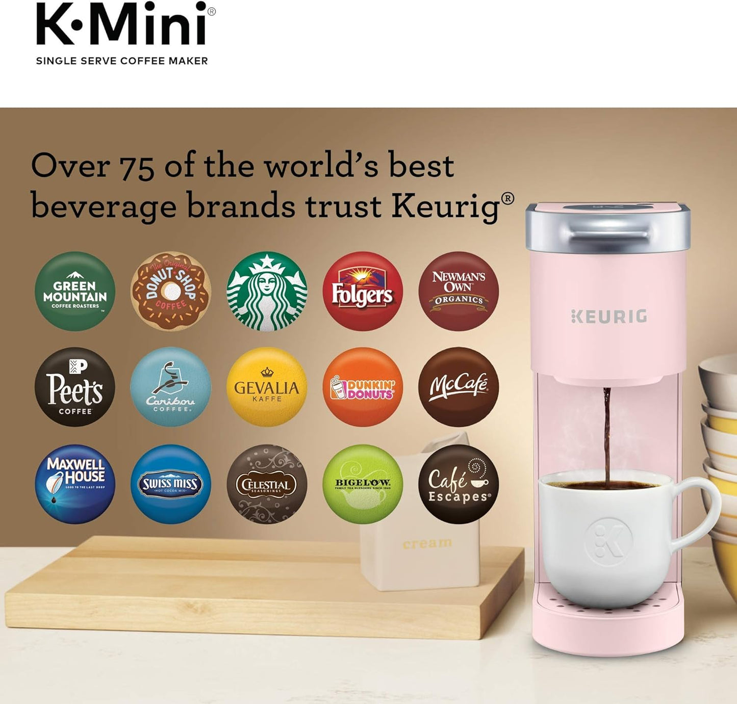 Keurig K-Mini Single Serve K-Cup Pod Coffee Maker, 6 to 12oz Brew size, with Cord Storage, Perfect for Small Spaces, Dusty Rose