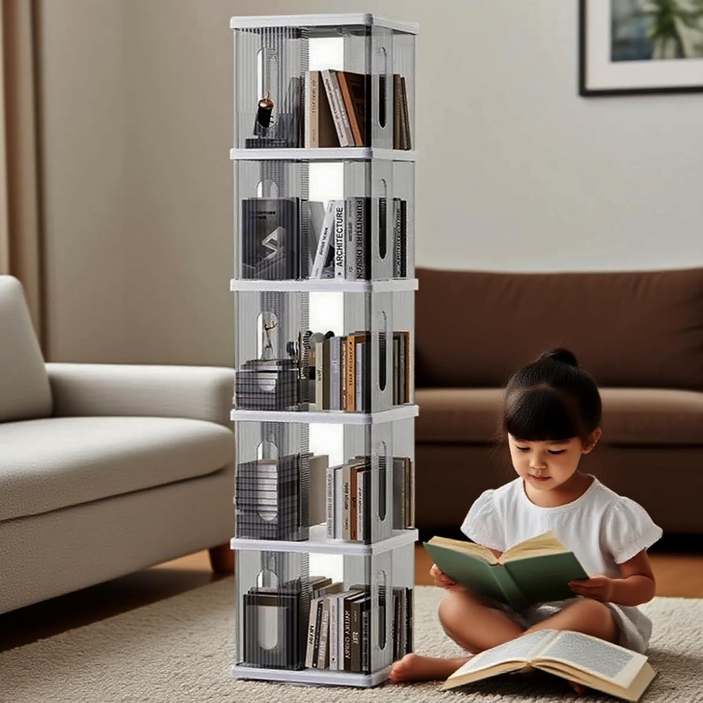 Rotating Bookshelf Tower, 360-Degree Rotating Bookshelves, Small Space Spinning Bookshelf, Revolving Bookcase Suitable for Bedrooms, Living Rooms, Studies and Offices (Grey,5Tier)