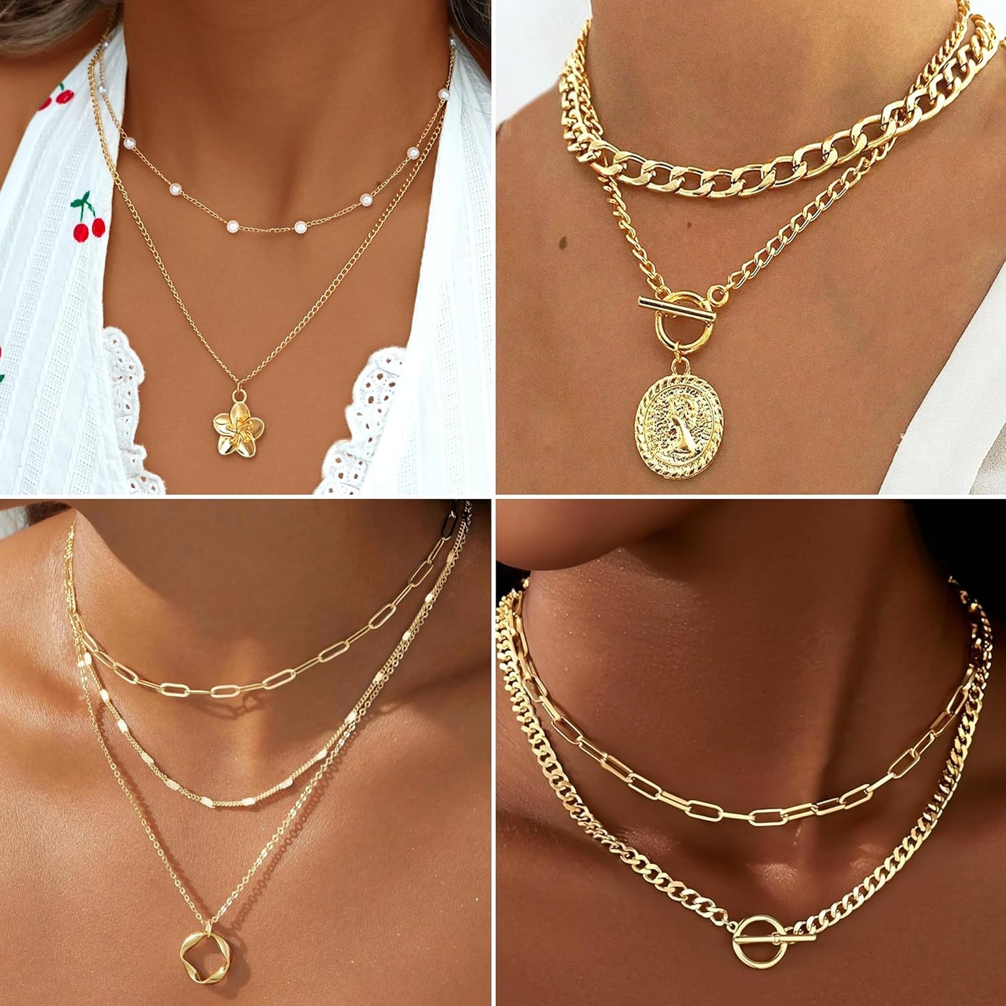 17 MILE 78 Pieces Gold Jewelry Set for Women, 9 Necklace, 24 Bracelet, 22 Earrings, 23 Knuckle Rings Gold Plated Jewerly set for Women Gift