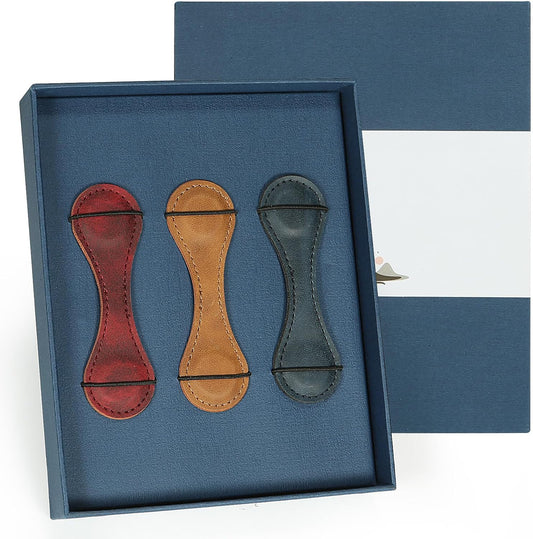 3PCS Magnetic Leather Bookmarks with Gift Box, Vintage Handmade Page Clips for Women and Men, Double-Sided Page Markers for Readers, Teachers, Students and Book Lovers
