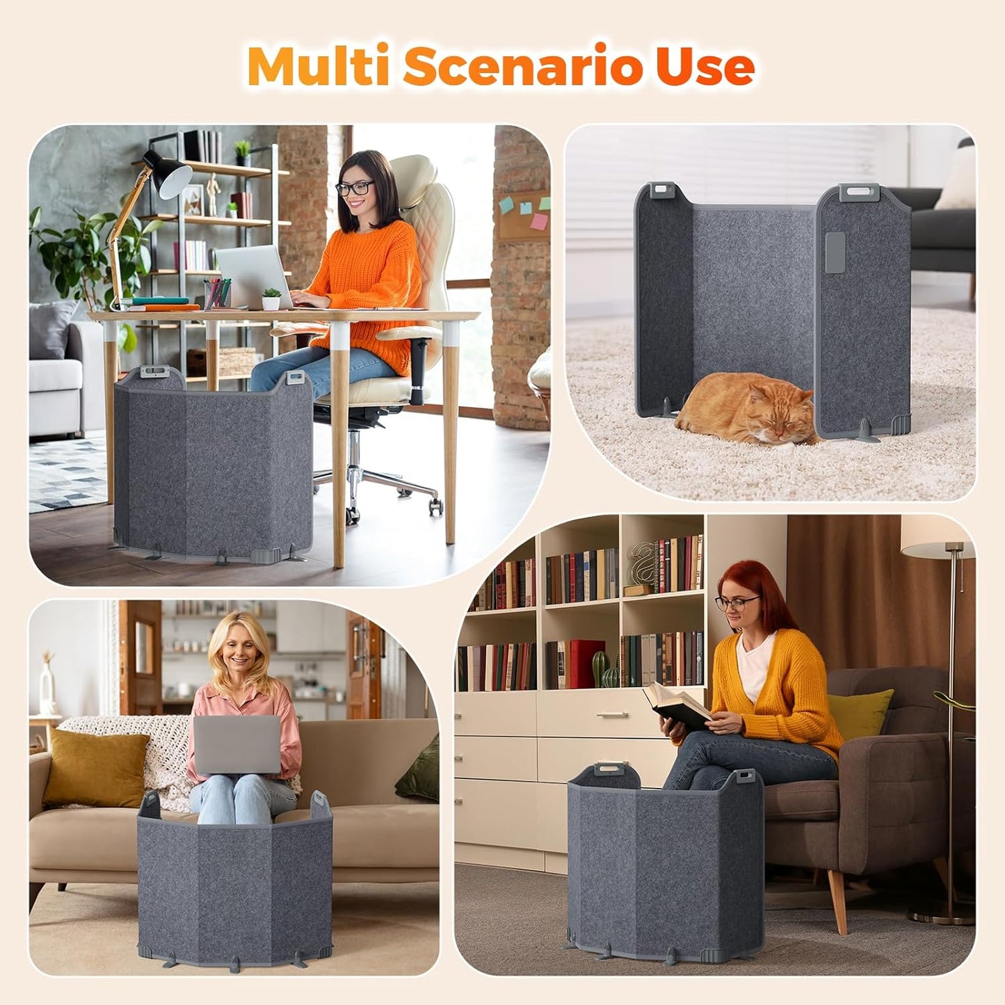Under Desk Heater for Office, Foldable Space Heater Plus Size 5-Fold, Quiet for Leg, Foot Ankles, Portable Foot Warmer with 12H Timer & 8 Heat Levels, No Odor Anti-tilt, Auto Shut Off, Dark Grey