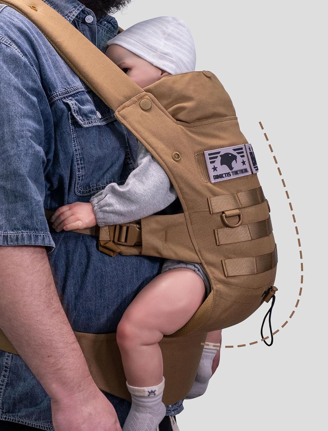 Ergonomic Lumbar Support Baby Carrier for Infants to Toddlers (8-33 lbs), Cozy and Lightweight Military Baby Carrier for Big and Tall Parents- Coyote Brown