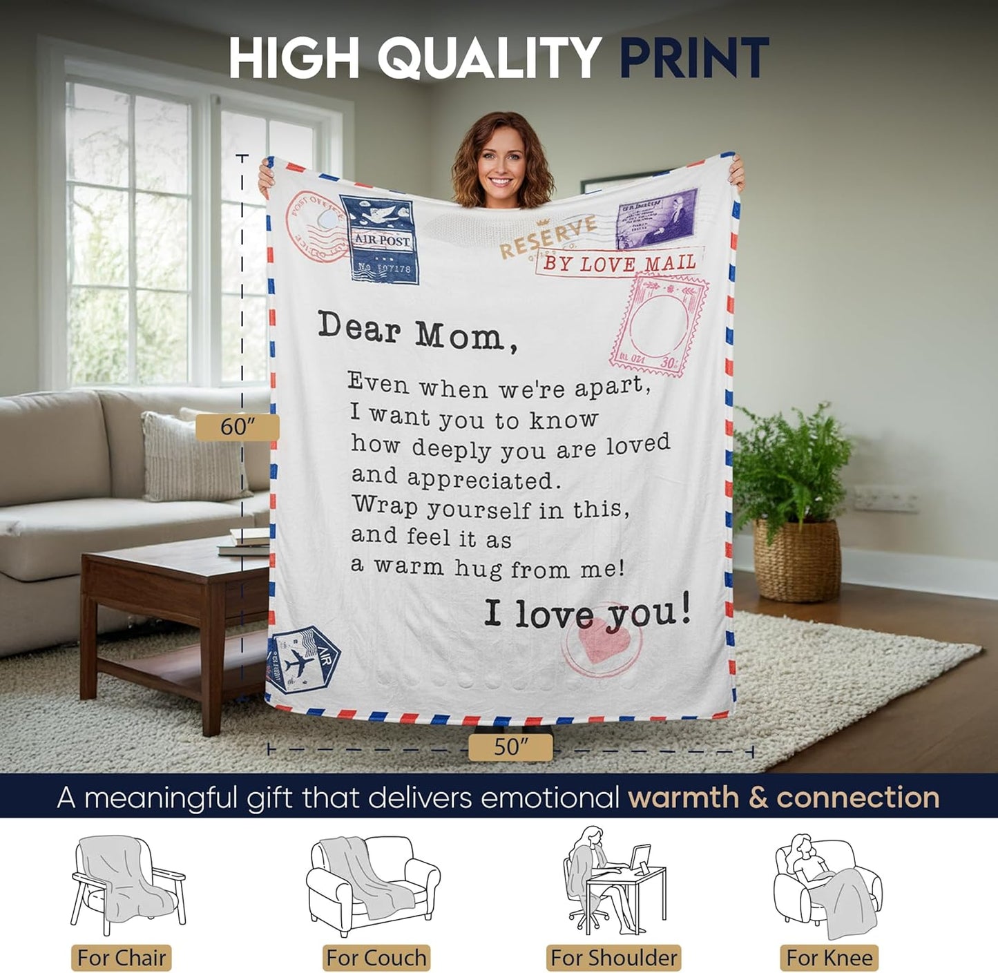 Large Heated Throw Blanket for Mom, Super Soft Flannel Gift from Daughter or Son for Mother’s Day, Christmas, Birthday, Valentine’s Day (Large, 50x60)
