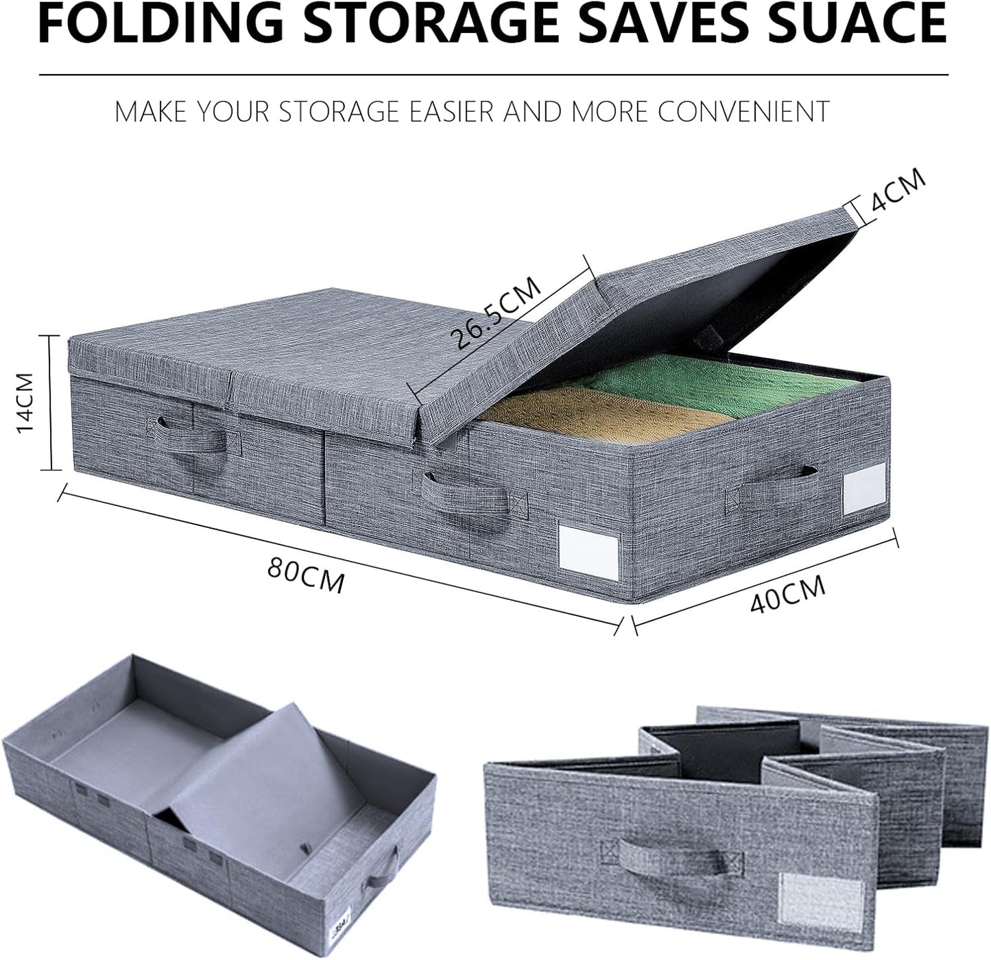 Modern Grey Under Bed Storage Boxes, 2 Pack, 33.1 x 16.1 x 6 Inch, Large Capacity, Durable, Collapsible, Water Resistant