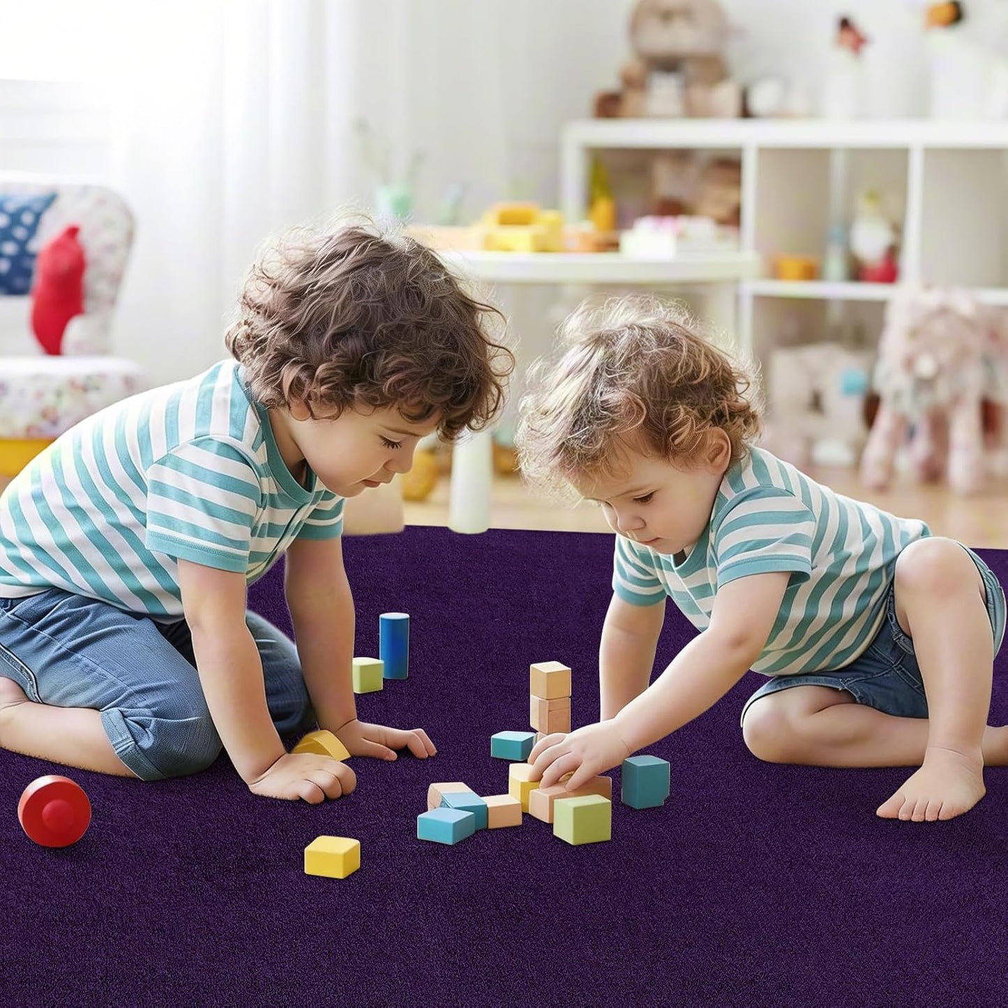 ISEAU 6x9 Rug for Living Room, Soft Memory Foam Carpet with Upgraded Non-Slip Silicone-Grip Bottom, Fluffy Shaggy Machine Washable Rugs for Living Room Kids Boys Girls Dorm Nursery Playroom, Purple