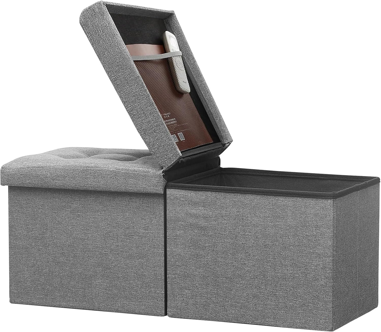 Storage Ottoman Bench with Folding Lid Ⅲ, Foot Stools Opens on Both Ends, Footrest Foldable Linen Chest for Living Room, Bedroom, Entryway, End of Bed Storage Blanket Ottomans Dark Gray