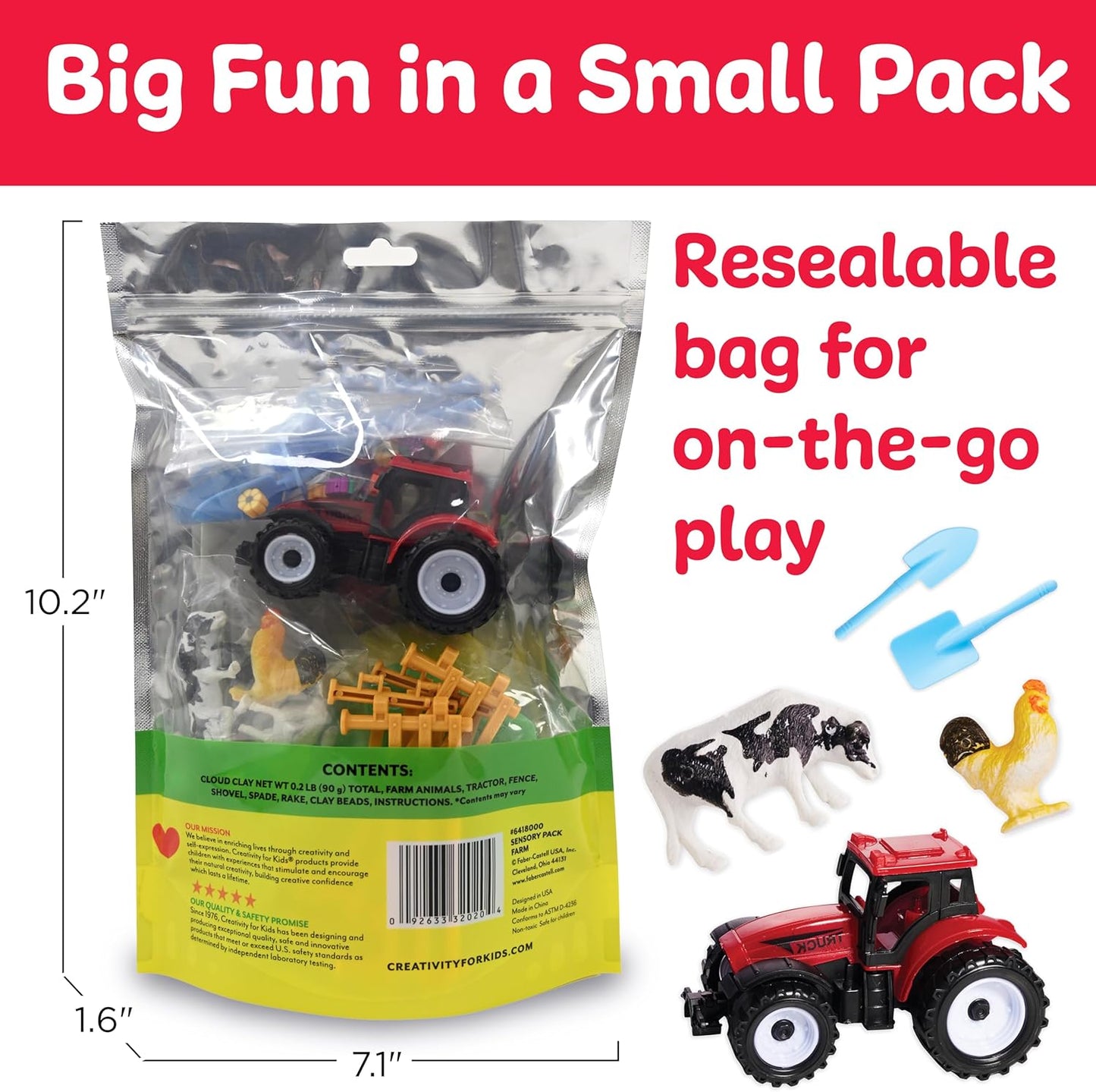 Creativity for Kids Sensory Pack: Farm, Sensory Toys for Toddlers, Pretend Play Farm Animals for Kids, Toddler Travel Toys & Easter Basket Stuffers (Ages 3+)