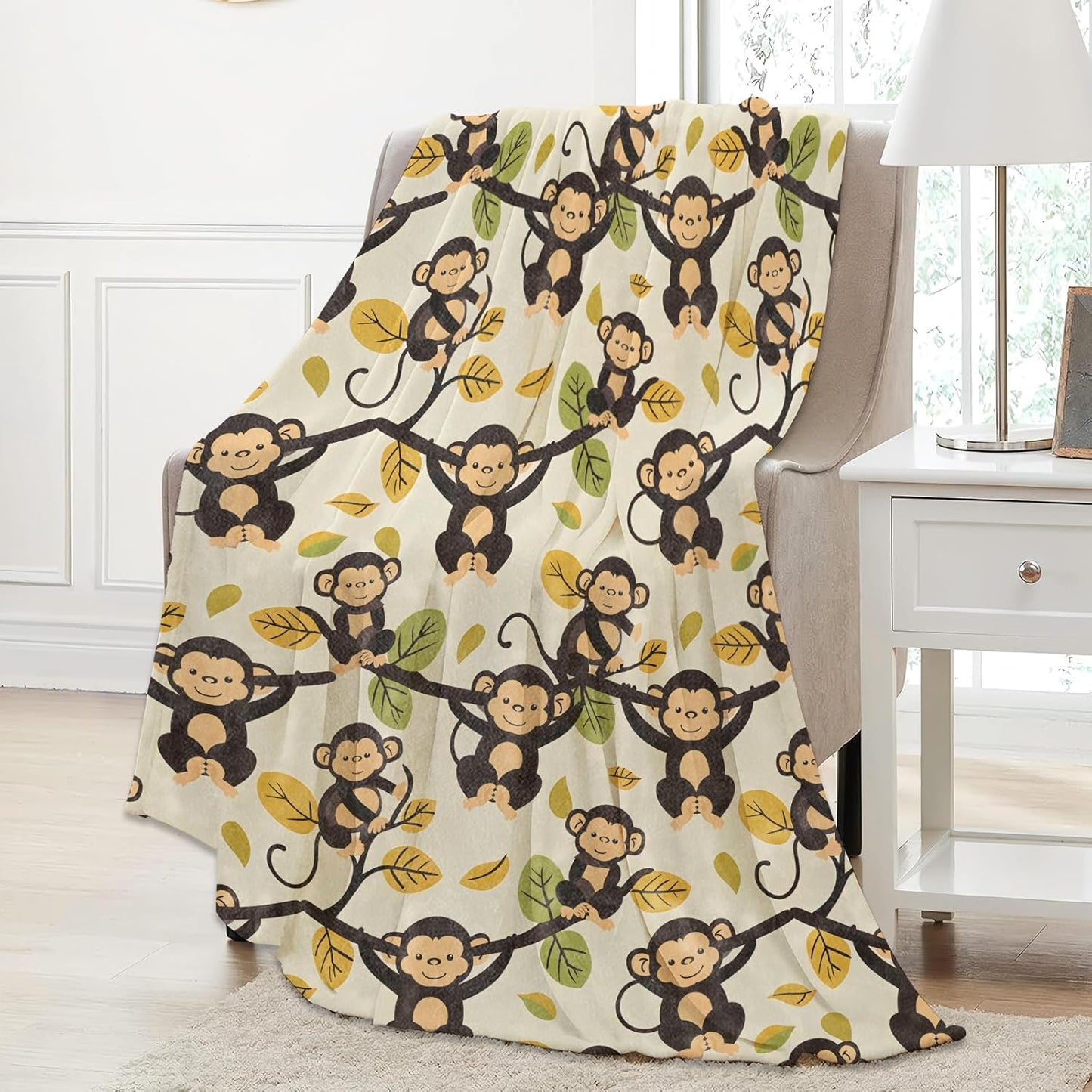Monkey Pattern Throw Blanket Gifts for Women, Soft Fuzzy Warm Cozy Flannel Blankets for Bedroom, Travel, Couch, Home Decor 50x60 in