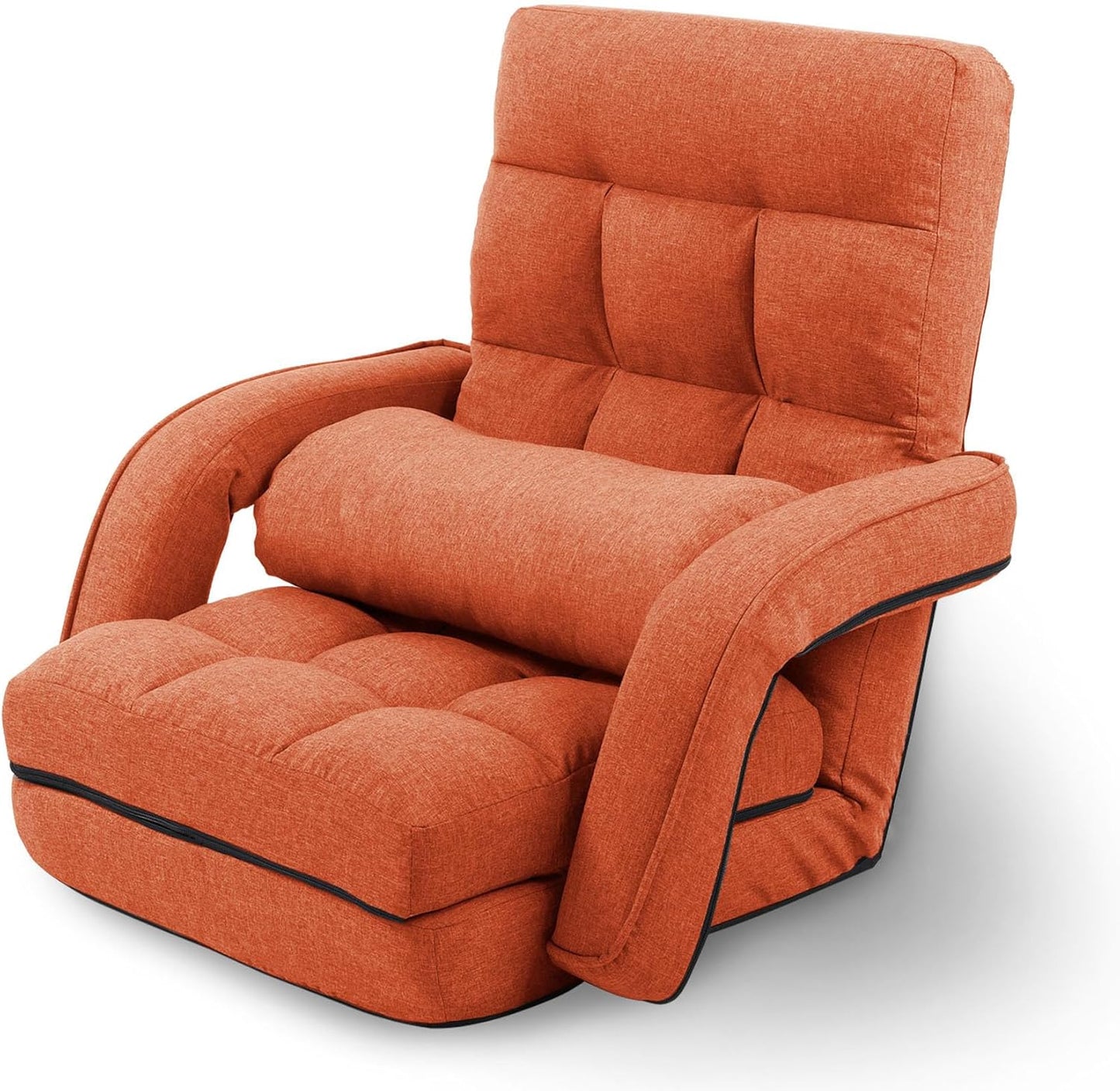 Adjustable Floor Chair for Adults with Back Suppor,5-Position Folding Lazy Sofa with Pillow, Gaming & Meditation Chair with Breathable Fabric - for Living Room, Bedroom, Office,Balcony (Orange)