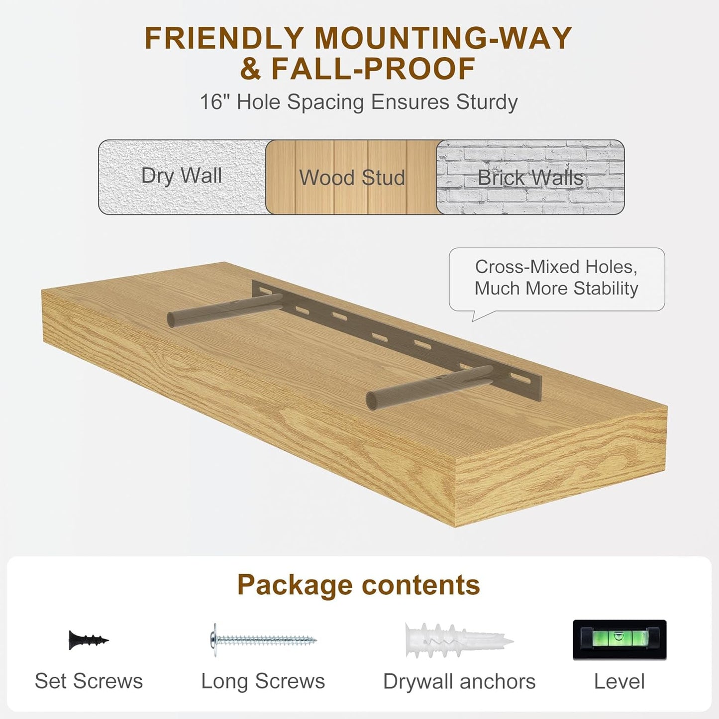 Fun Memories 30Inch Floating Shelves for Wall, 2 Pack Rustic Wood Shelves for Bathroom|Kitchen Wall Mounted Floating Shelf with Invisible Brackets for Books|Storage|Decor,Oak