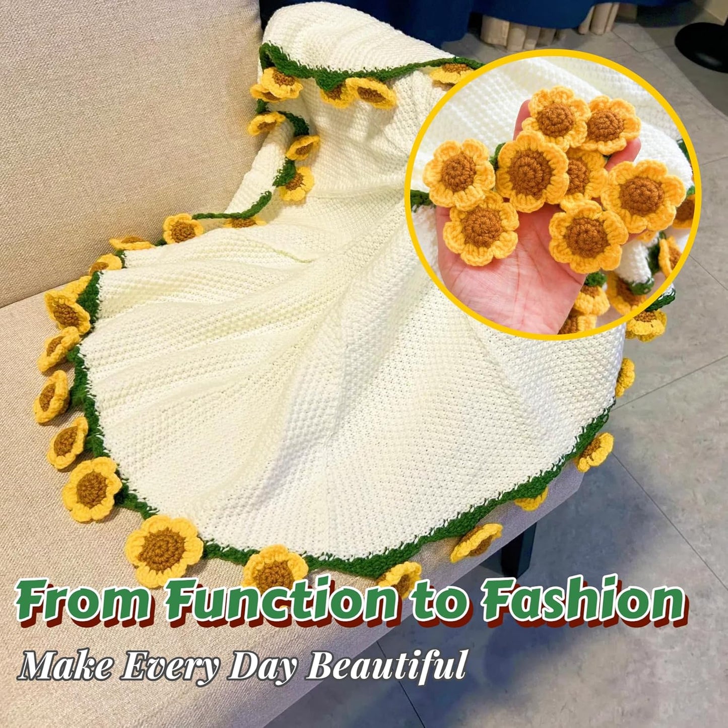 Crochet Flower Bouquet Blanket for Women-Handmade Crochet Sunflower Bouquet Blanket,Soft and Lightweight Knitted Throw Blankets, Gifts for Birthday Christmas Valentine’s Day(31in)