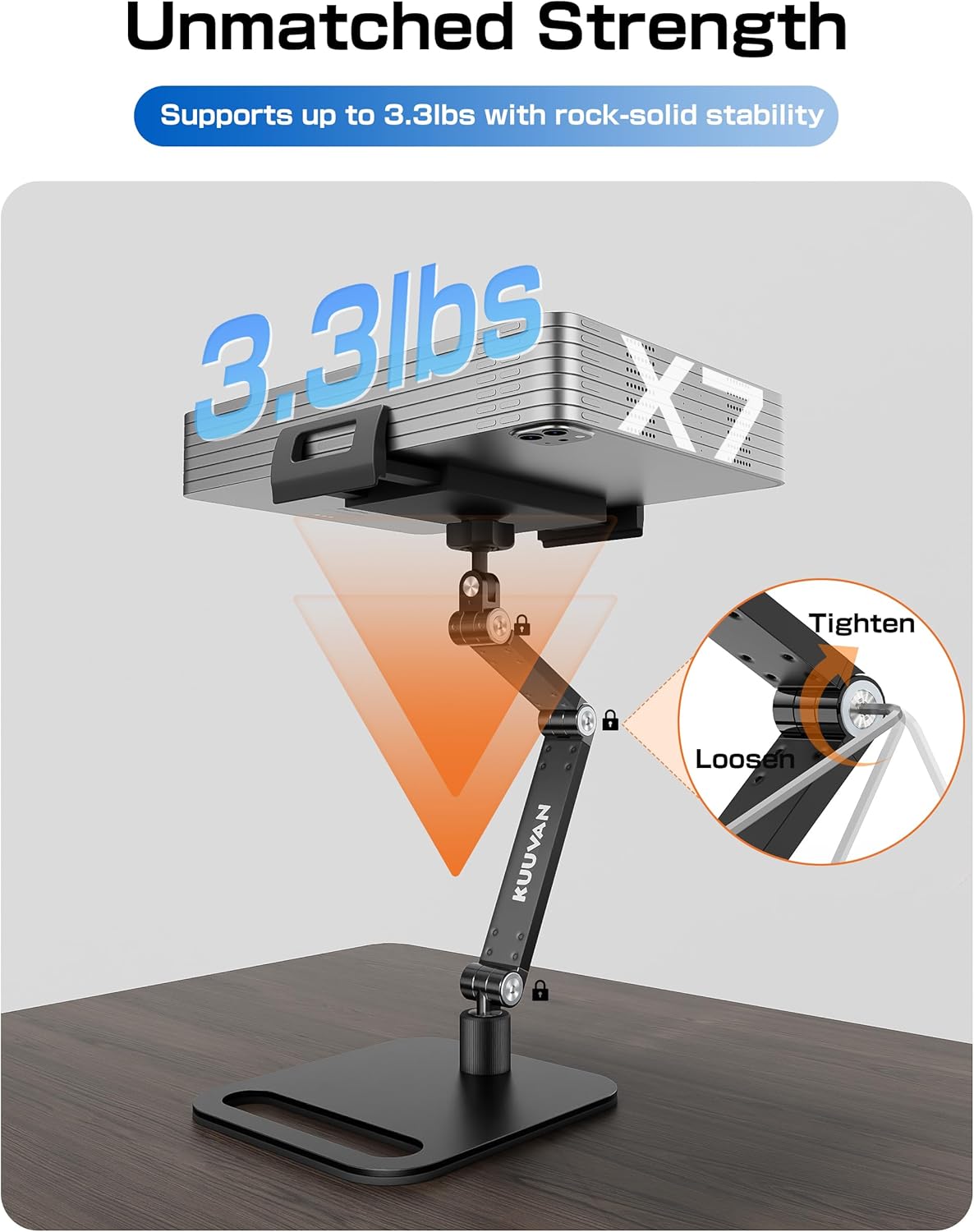 Tablet Stand Holder for iPad, Portable Monitor Stand Holder 15.6'',16'', Aluminum Alloy Foldable Arm Mount with 360° Swivel Desk Mount Compatible with 4.7-16inch Tablet, Cell Phone (Black)
