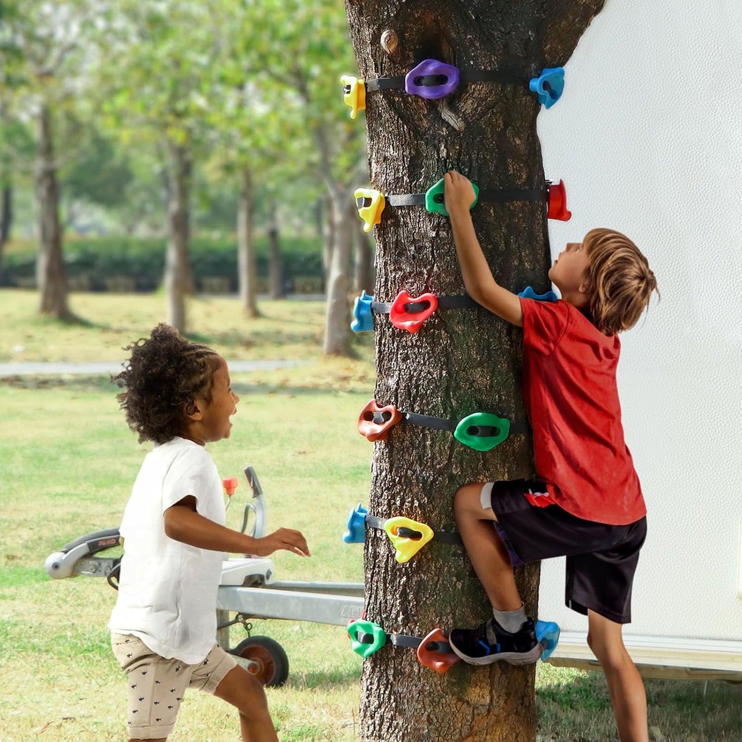 TOPNEW 12 Ninja Tree Climbing Holds for Kids Climber, Adult Climbing Rocks with 6 Ratchet Straps for Outdoor Ninja Warrior Obstacle Course Training