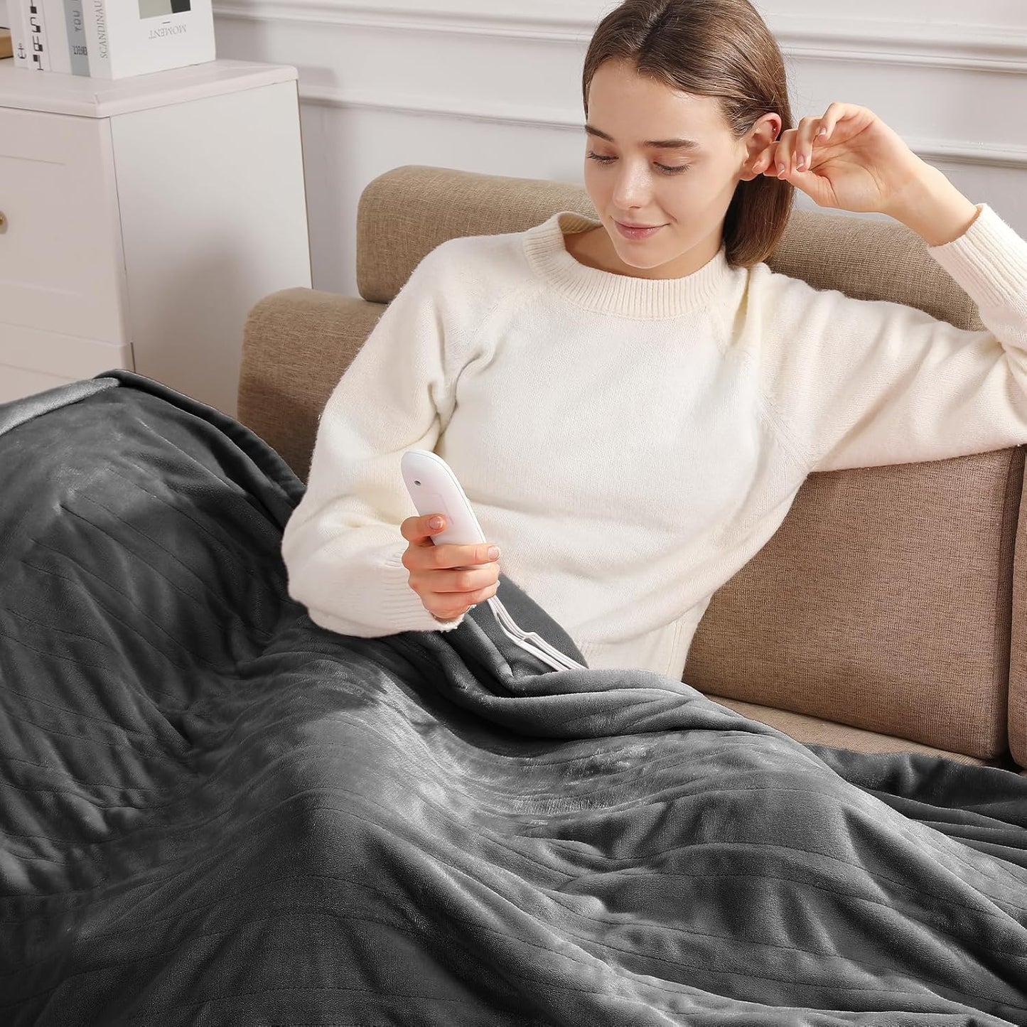 Electric Blanket Full Size Heated Blanket 72"x84" Soft Flannel Heating Blanket with 5 Heating Levels & 10 Hours Auto Off, Warm Gifts for Grandma & Grandpa & Seniors（Charcoal Grey）