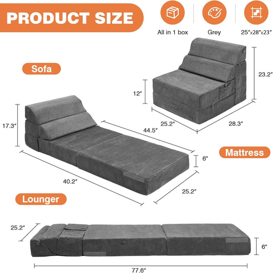 Comfy Folding Sofa Bed - Convertible Sleeper Sofa Fold Out Sofa Bed Sleeper Chair Couch for Living Room Guest, Foldable Floor Chairs Lounger Mattress with Back Support, Dark Grey