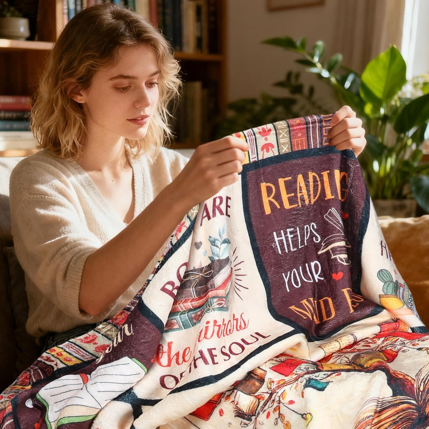 Book Lovers Gifts Blanket, Book Reading Throw Blanket, Librarian Bookish Books Club Gift for Women Readers Bookworms Birthday Graduation Present Ideas Soft Flannel Blankets 50'' x 60''