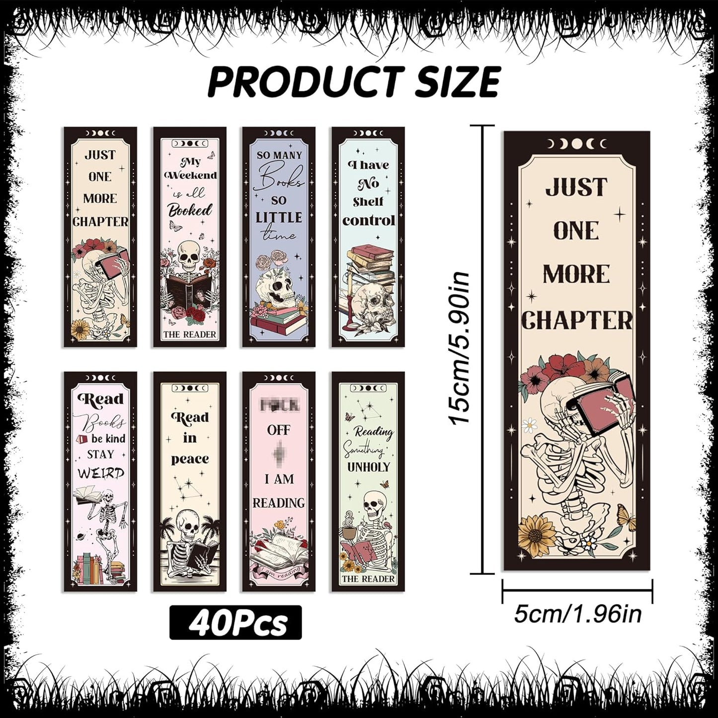 Gothic Skull Bookmarks Gifts: 40 Pcs Skeleton Reading Book Marks Bulk, Horror Theme Page Marker Clips for Women Men Book Lovers, Spooky Gifts for Halloween School Office Supplies