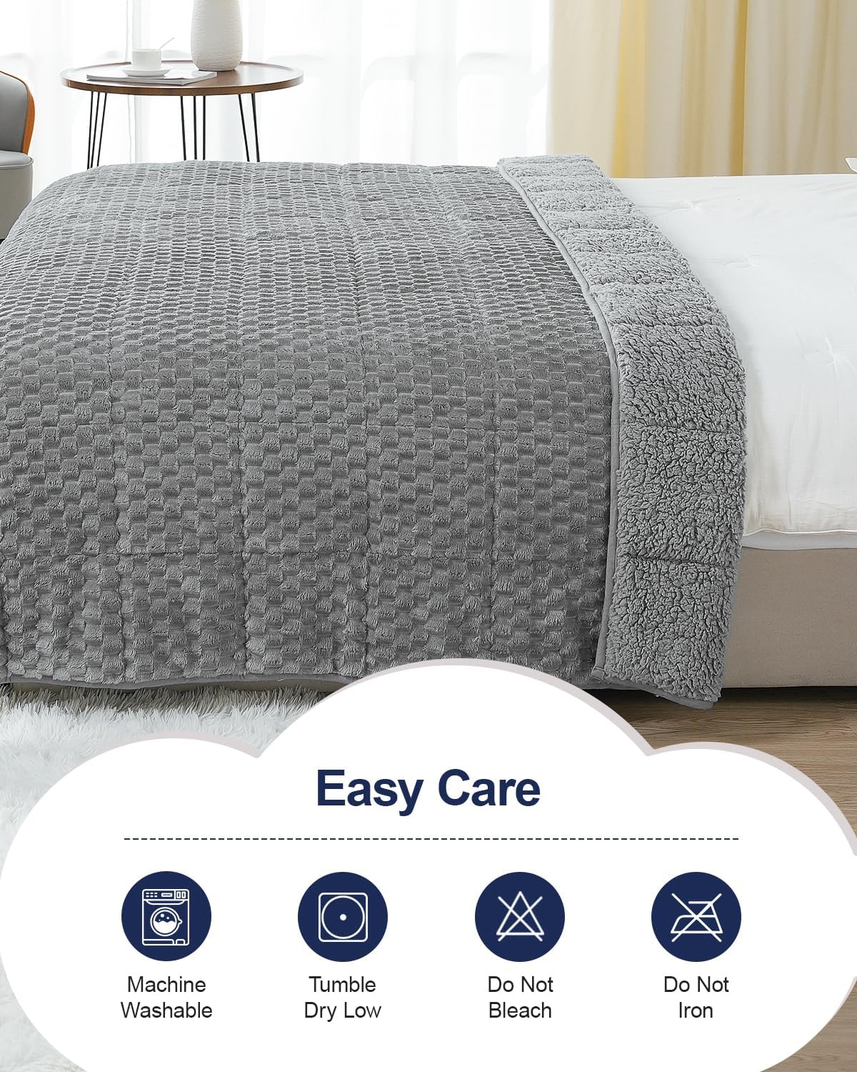 Super Soft Luxury Fleece Sherpa Weighted Blanket for Teens, 7lbs Small Weighted Lap Blanket for Adults, Turtle Shell Cozy Warm Throw for Winter, Compact Heavy Blanket for Better Sleep, Grey, 41"x60"