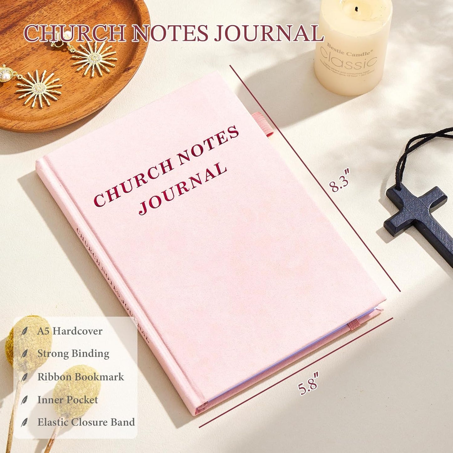 JUBTIC Church Notes Journal & Sermon Notes Notebook - Guided Christian Notebook for Note Taking, Sermon/Scripture Verses/Bible/Application, Christian Gifts for Men & Women(Pink)